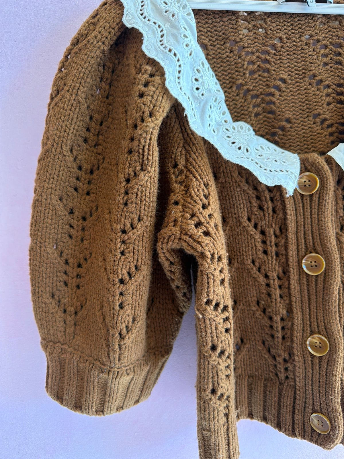 Sea New York Brown Knit Lace Heart Collar Sweater / women’s M