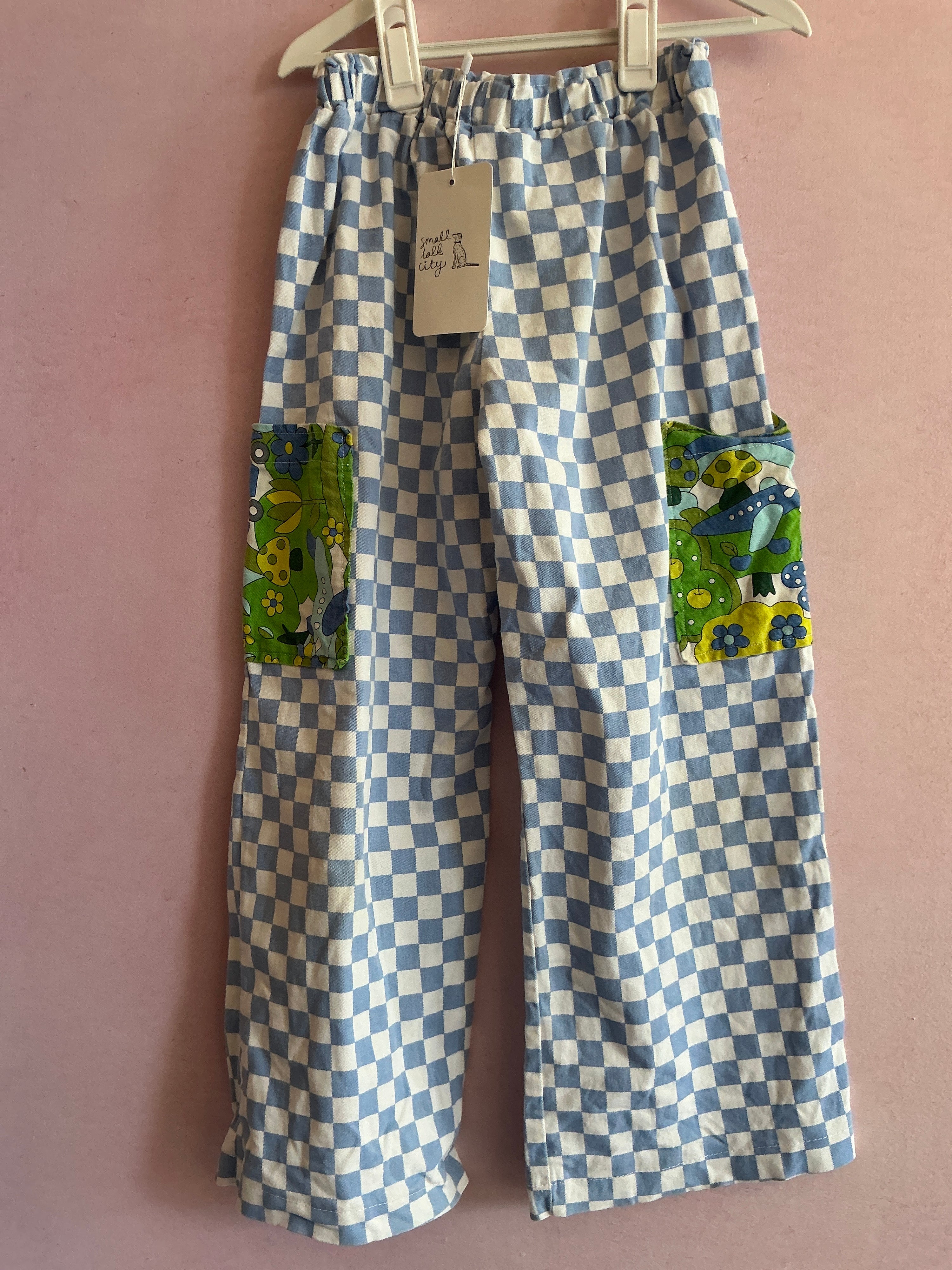 Blue Check 70s Garden Pocket Pants / 4-5 years