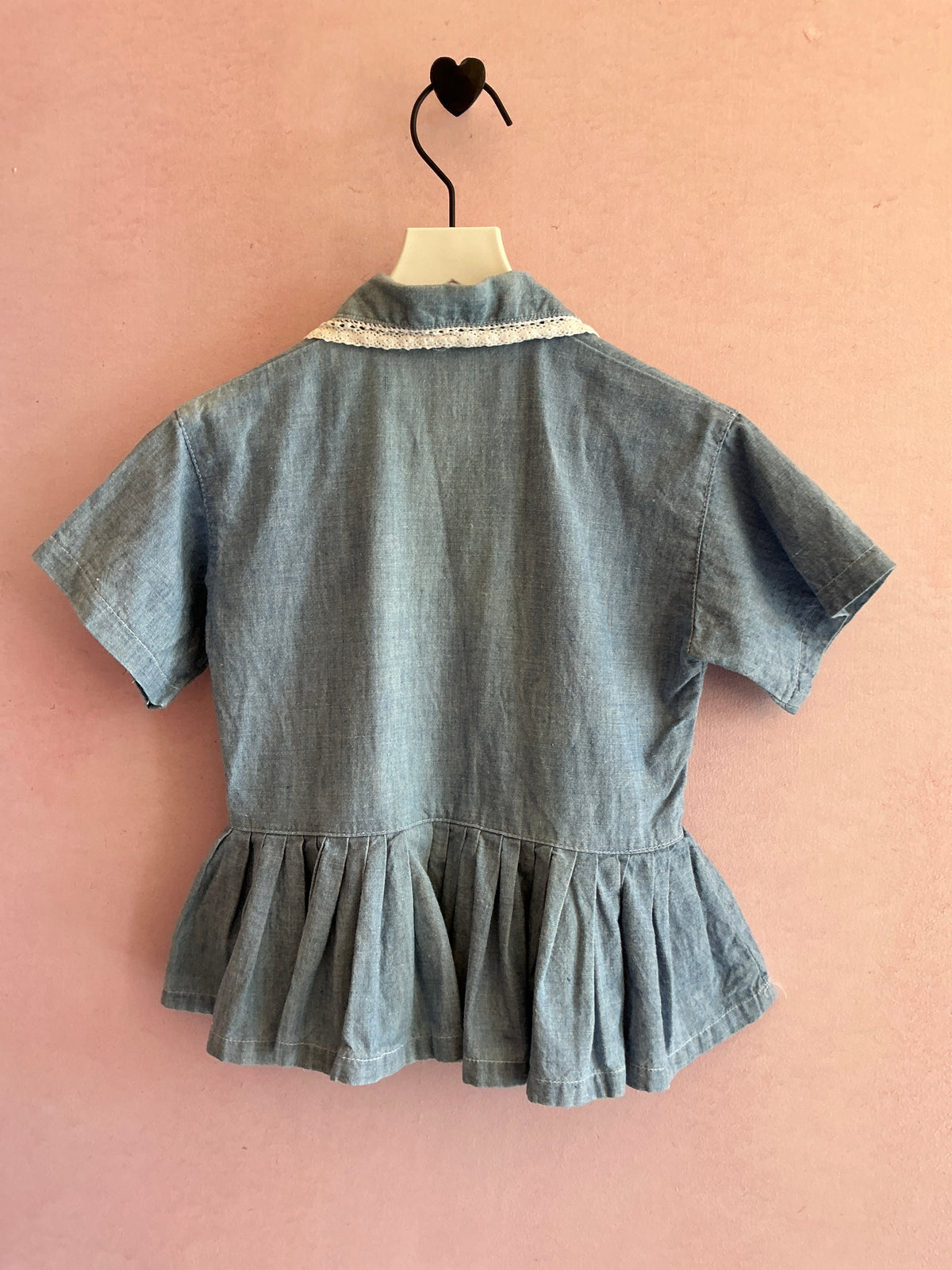 vintage Chambray Lace Trim Blouse / 12-18 months