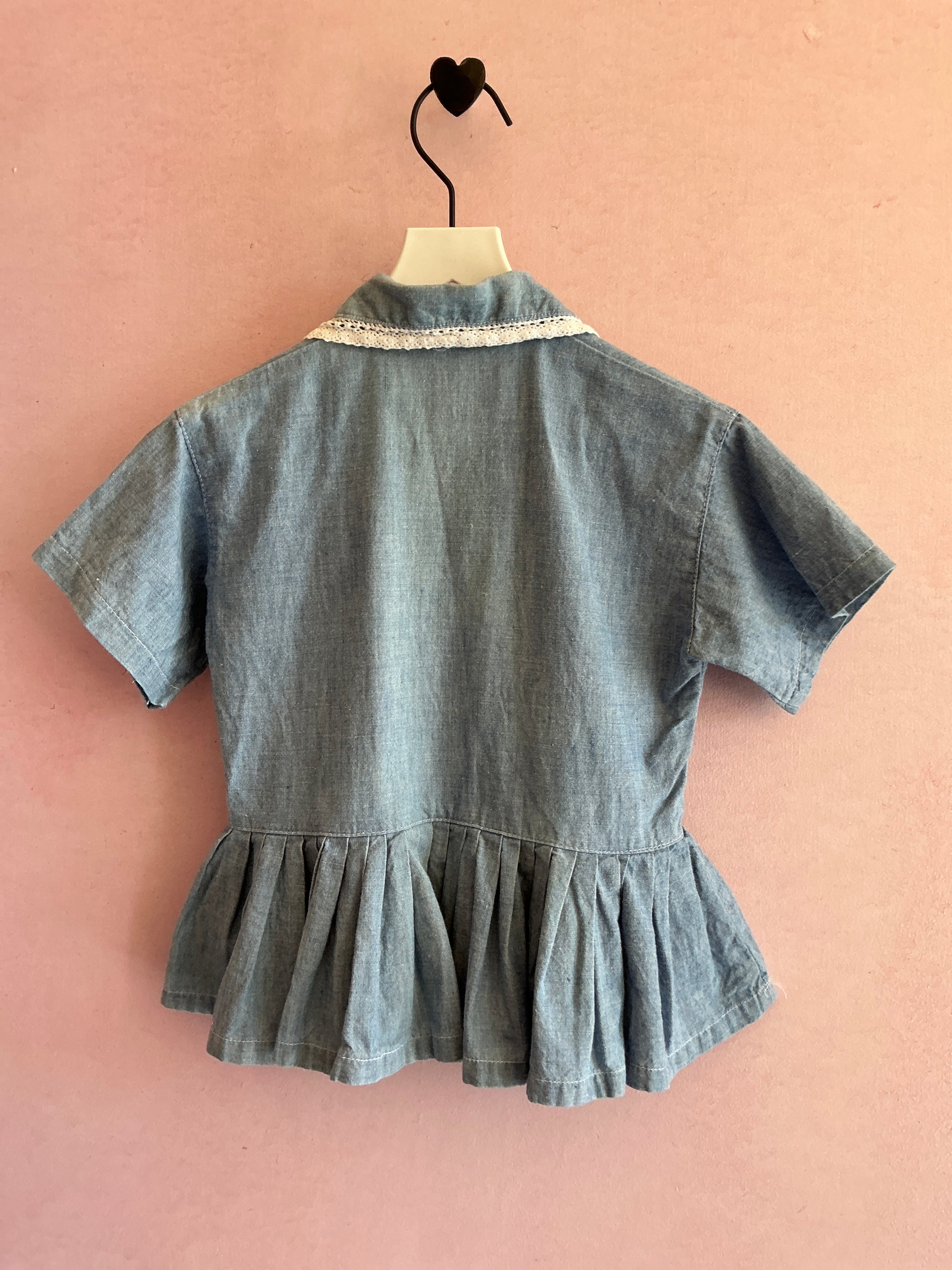 vintage Chambray Lace Trim Blouse / 12-18 months