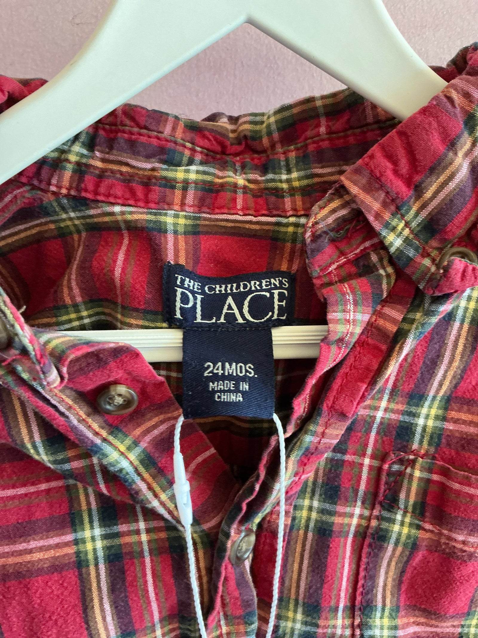 Children's Place Red Tartan Flannel Button-Up Shirt / 24 months