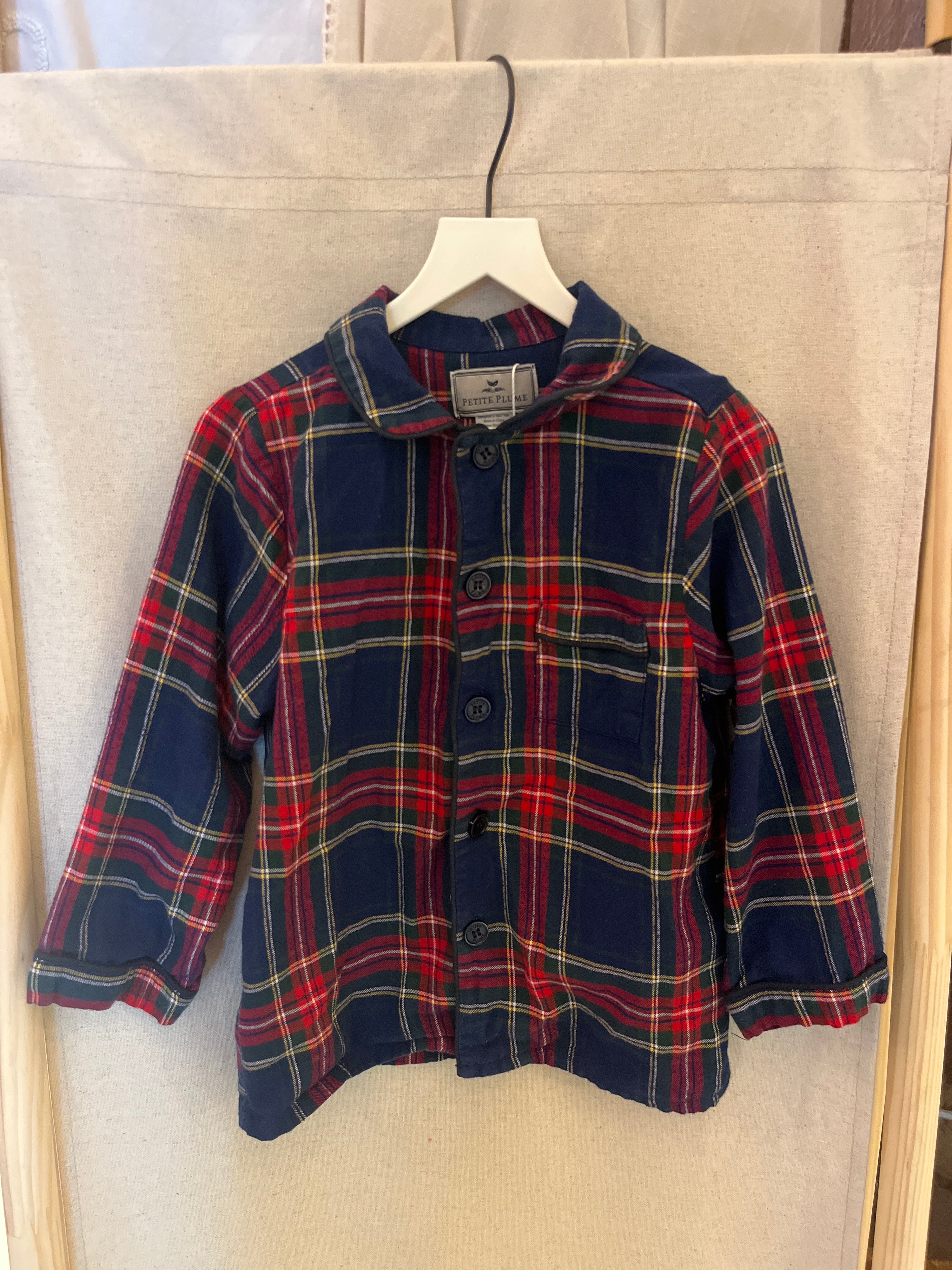 petit plume navy Plaid Pajama Set / 4