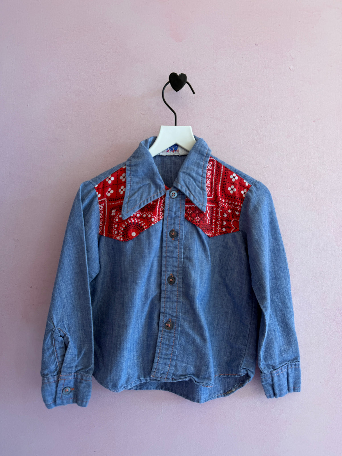 vintage Playtown Chambray with Red Bandana Shoulder Shirt / 2-3