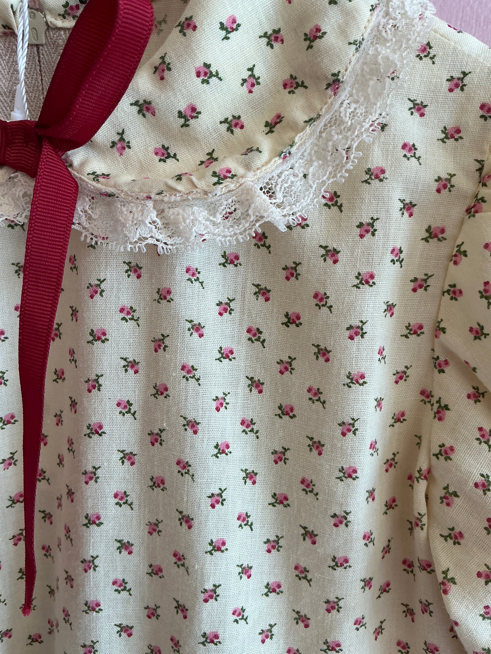 vintage handmade All-Over Rose Print with Red Bow Dress