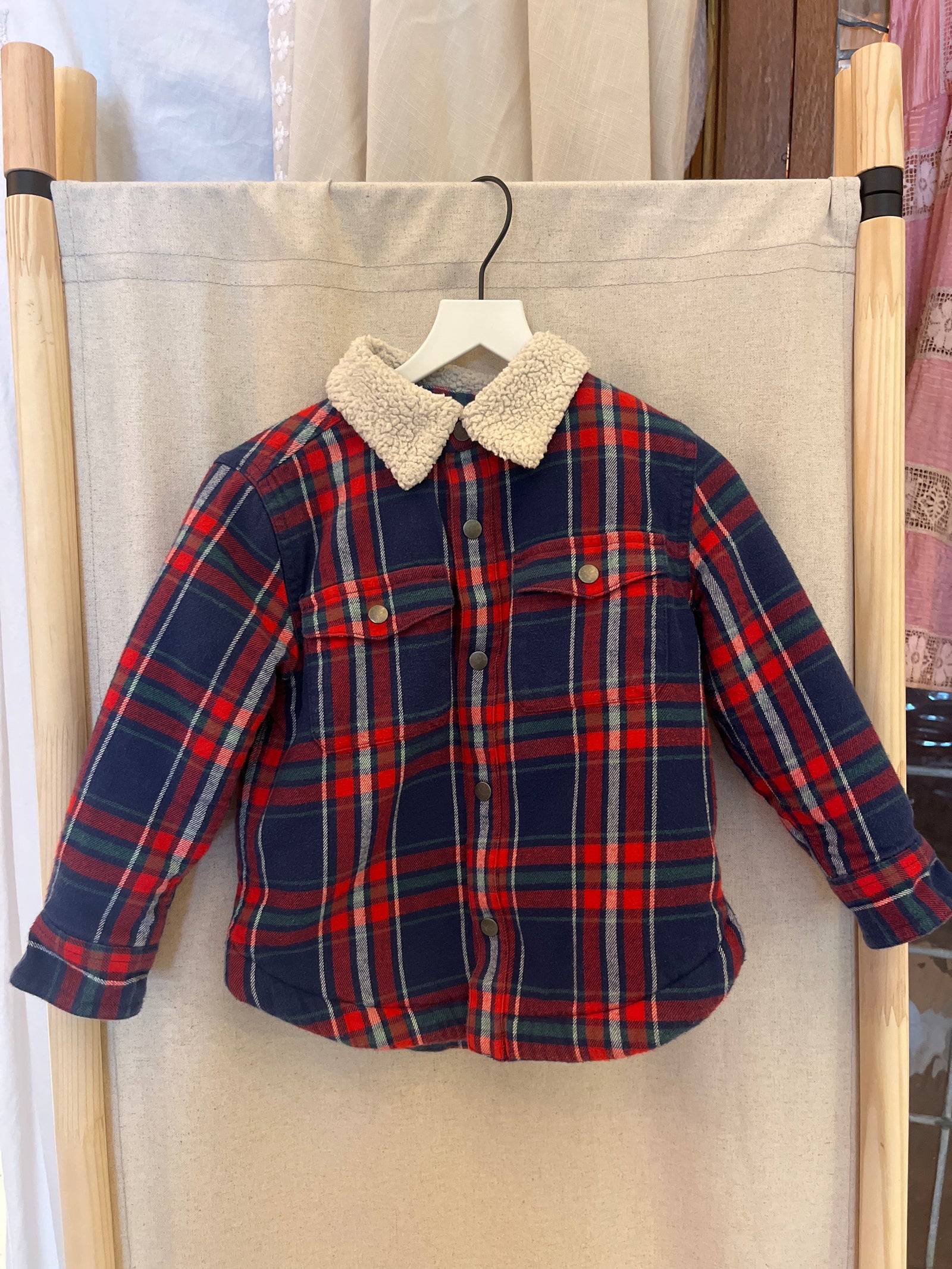 Hanna Andersson Red Navy Plaid Sherpa Jacket / 3
