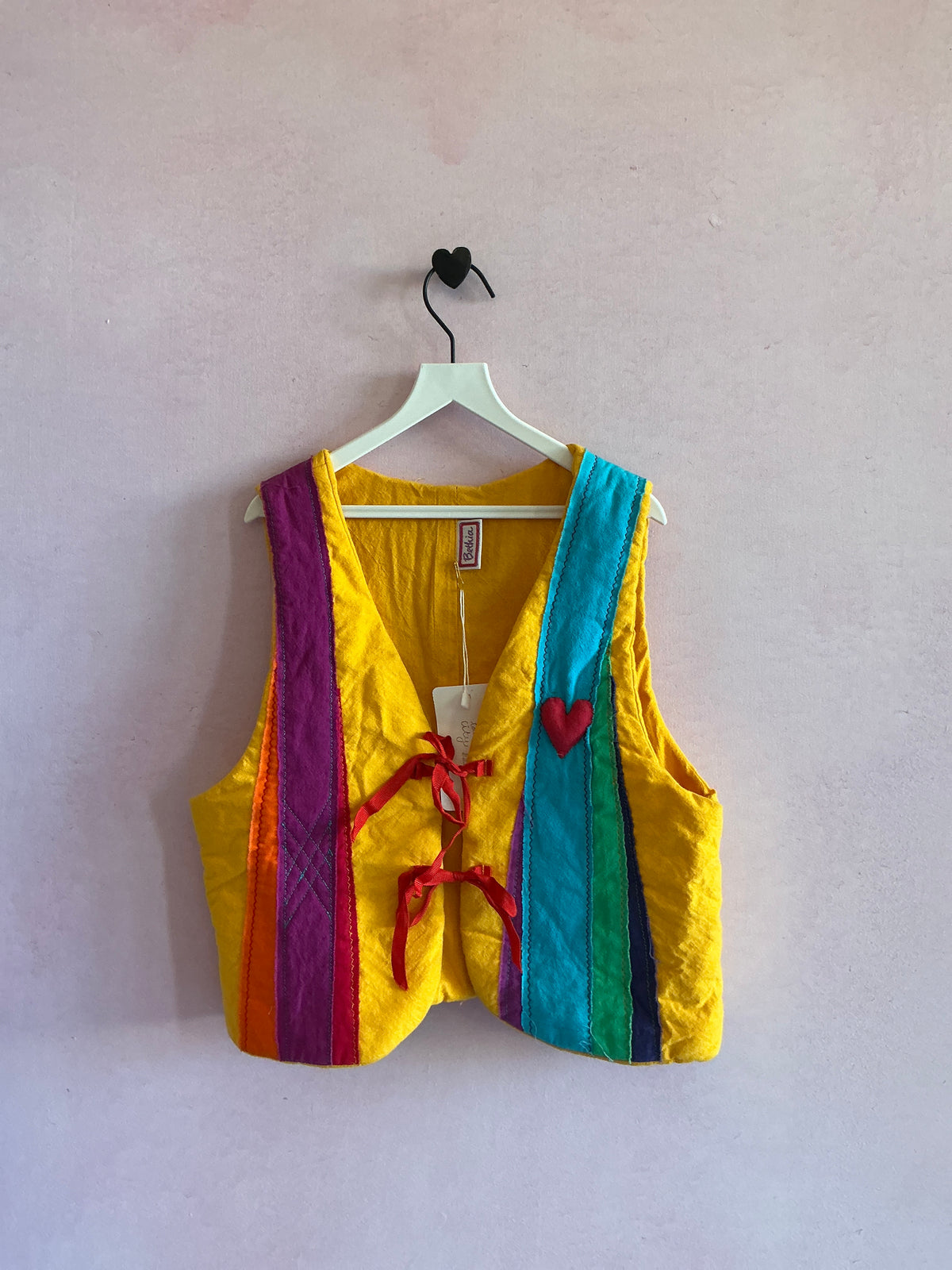 vintage handmade Rainbow Bright Heart vest / Youth Large