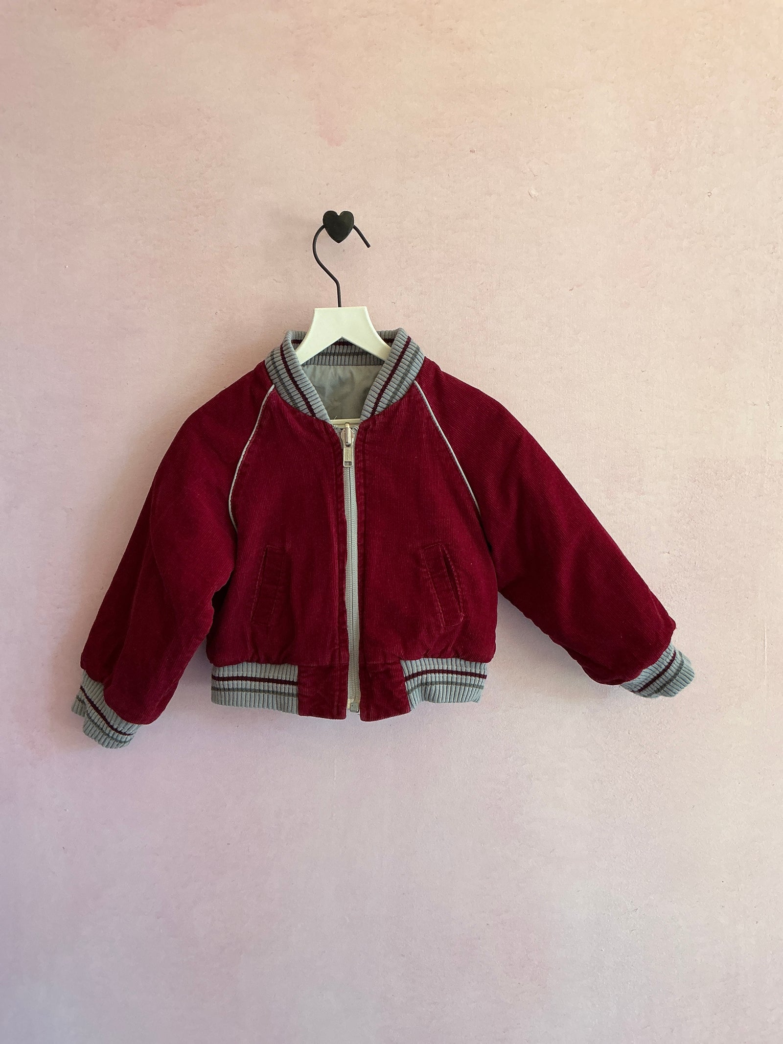 vintage Burgundy and light gray reversible Bomber Jacket / 2T