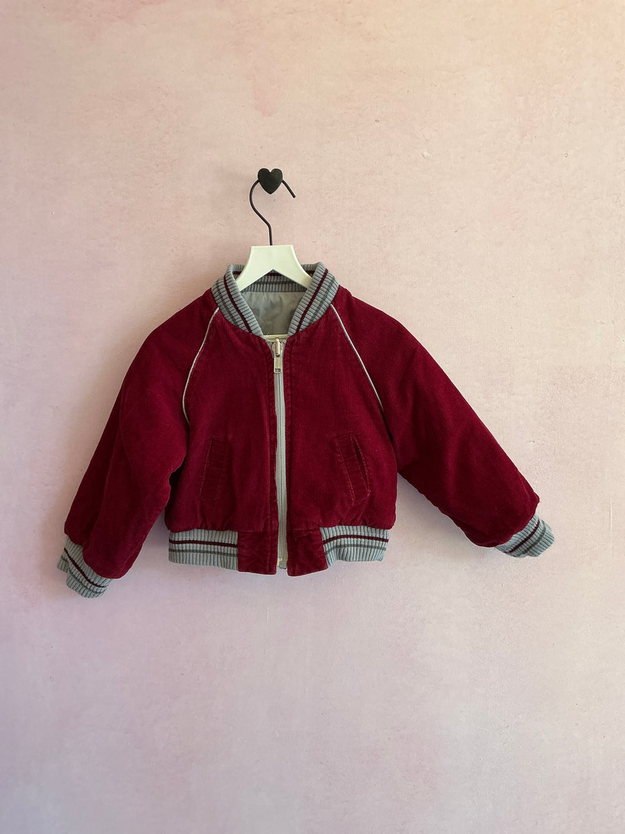 vintage Burgundy and light gray reversible Bomber Jacket / 2T