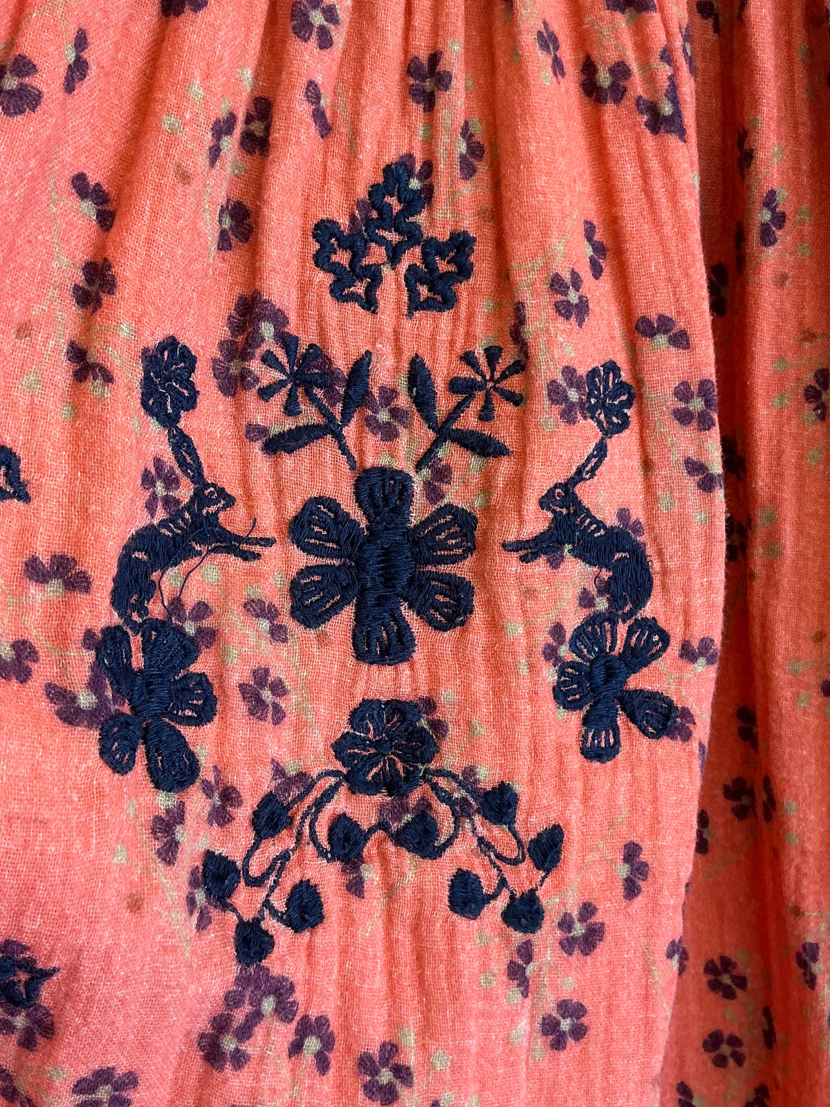 apricot smocked embroidered dress / 5-6