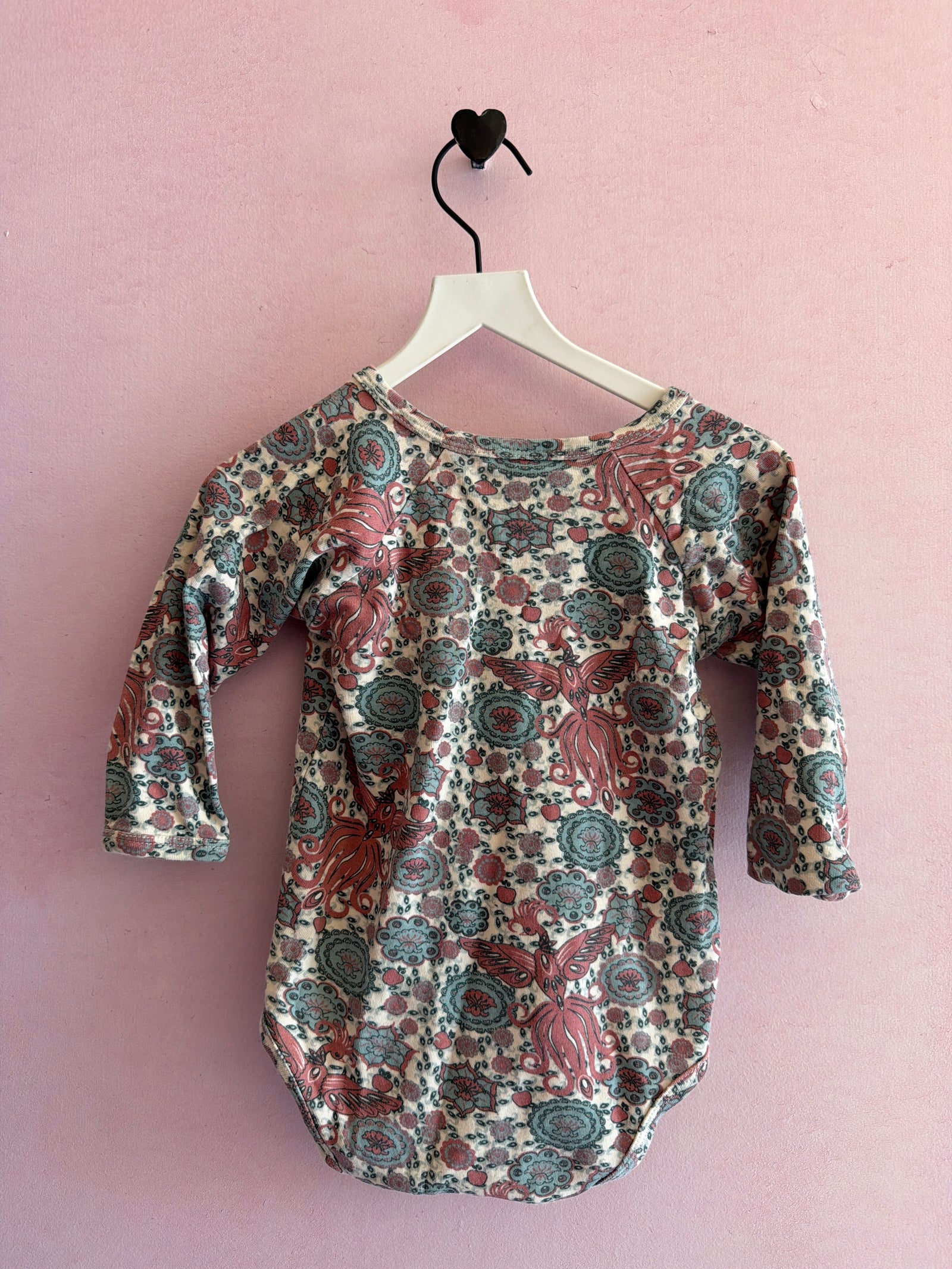 Kate Quinn Peacock print in maroon and blue Bodysuit / 18-24 months