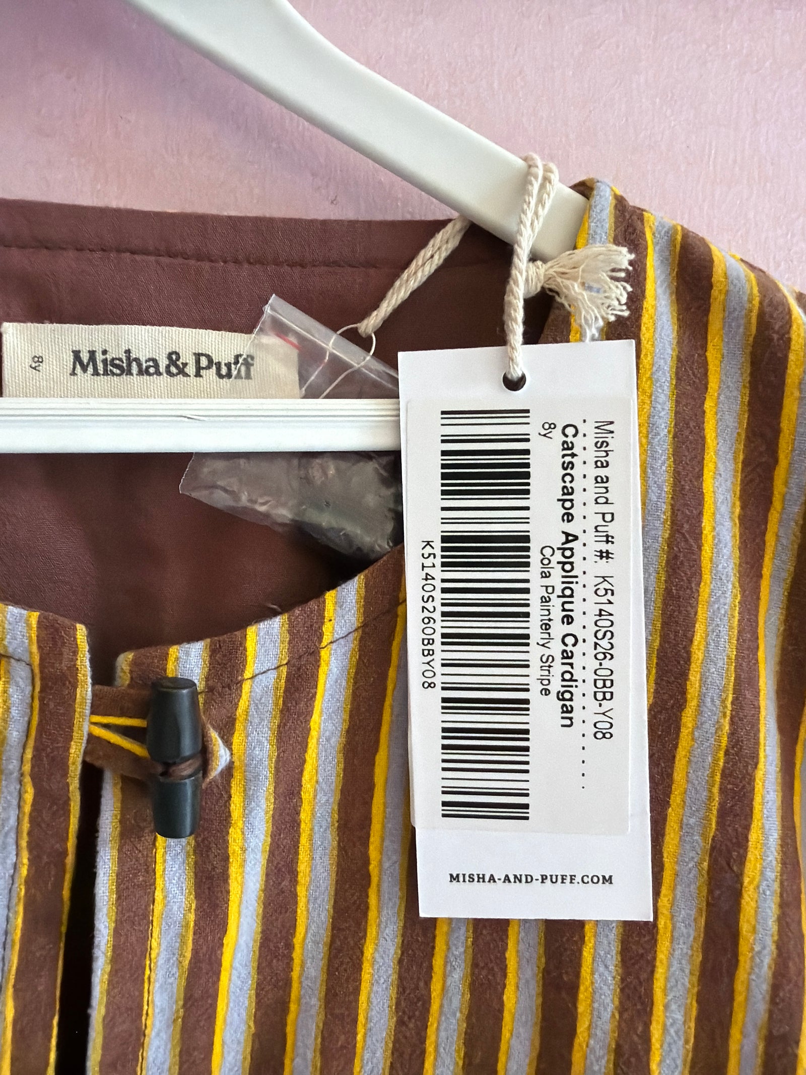 Misha & Puff Cola Painterly Stripe Catscape Applique Cardigan / 8 Years