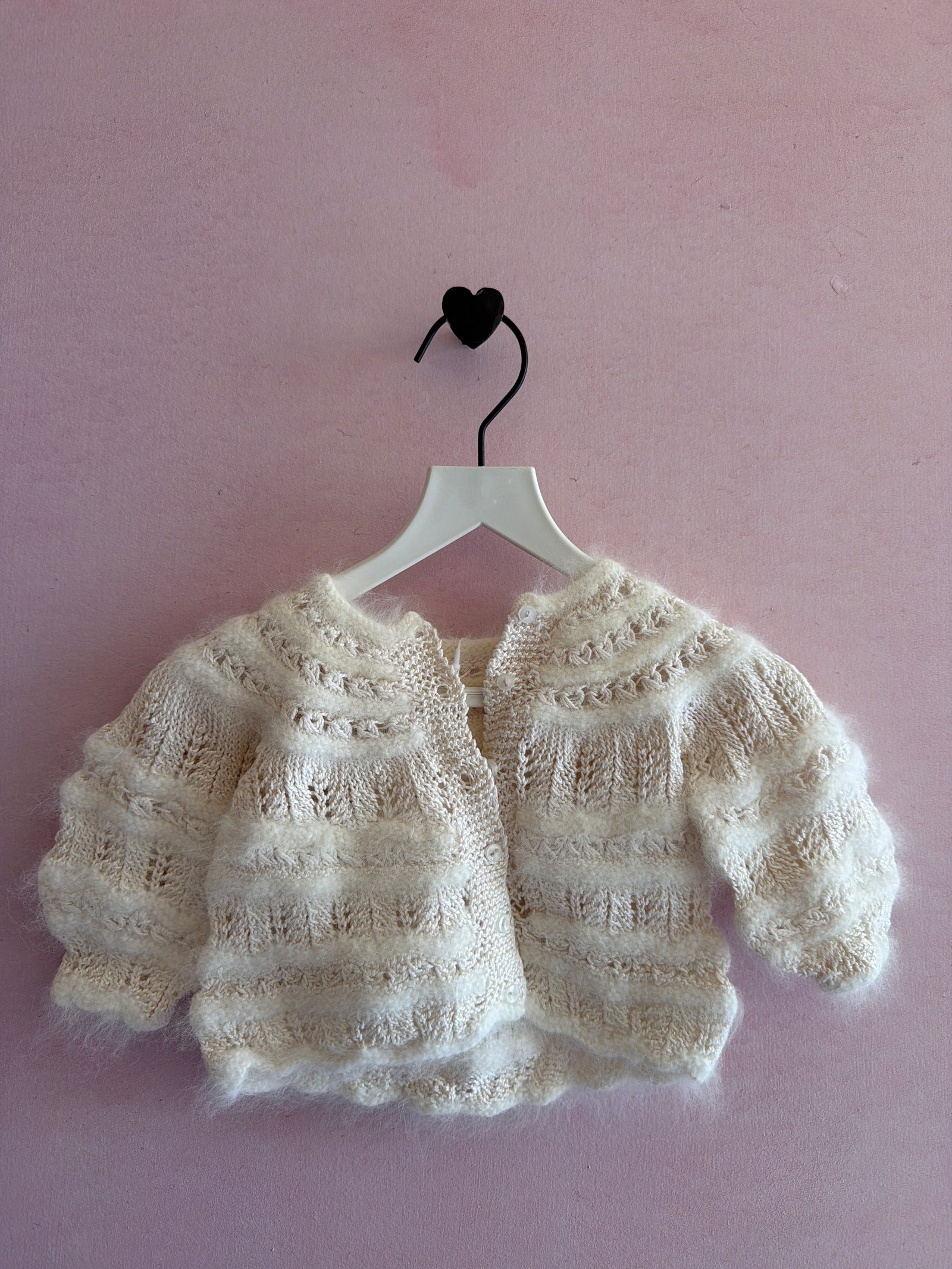 vintage Fluffy Cream Angora Knit Cardigan / Newborn