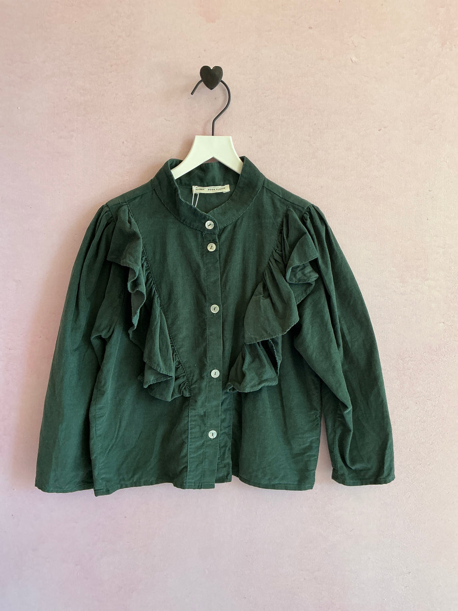 Soor Ploom Forest Green Ruffle Blouse / 5-6