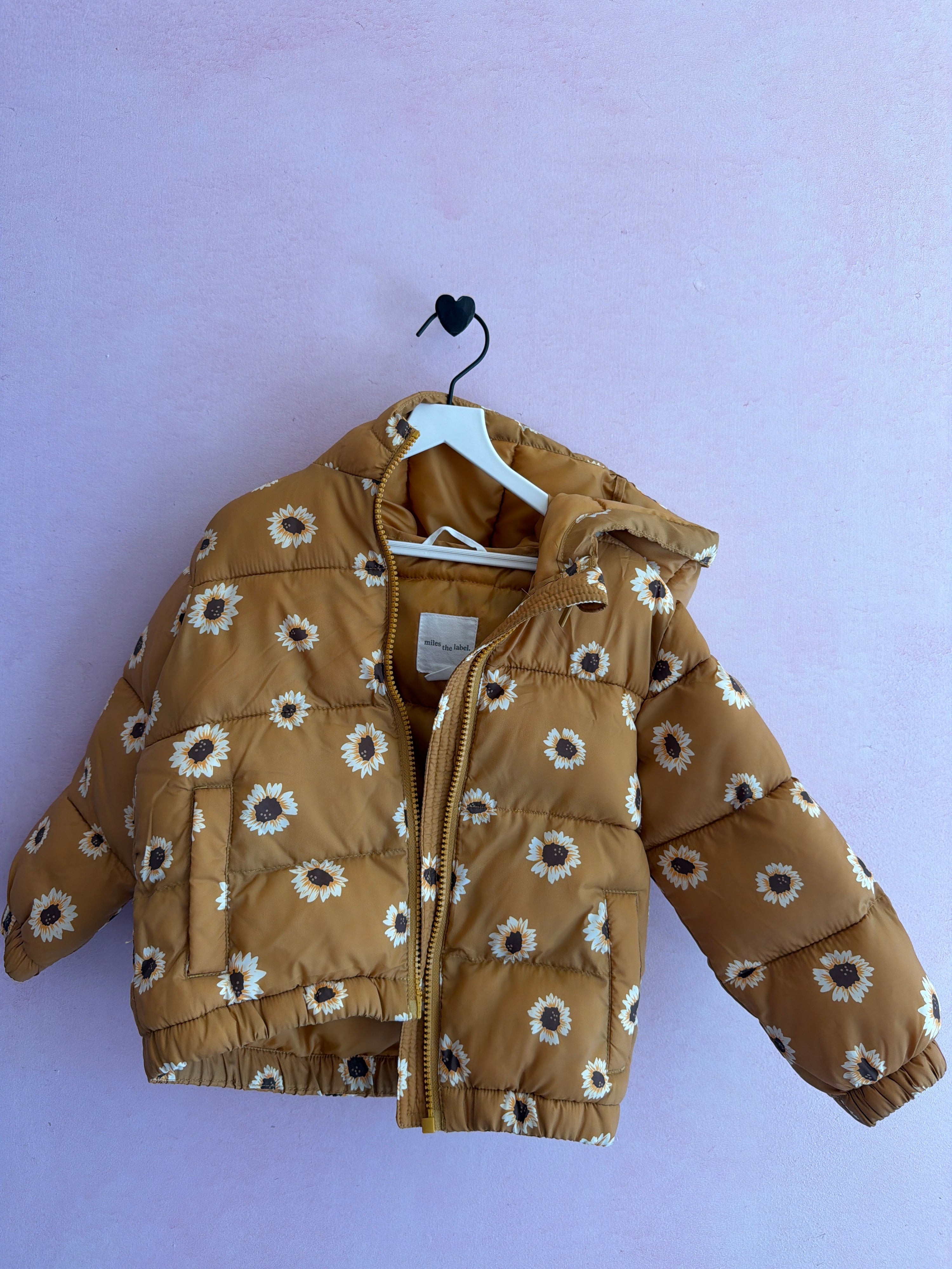 Miles The Label sunflower print hooded quilted packable parka  / 3 Years
