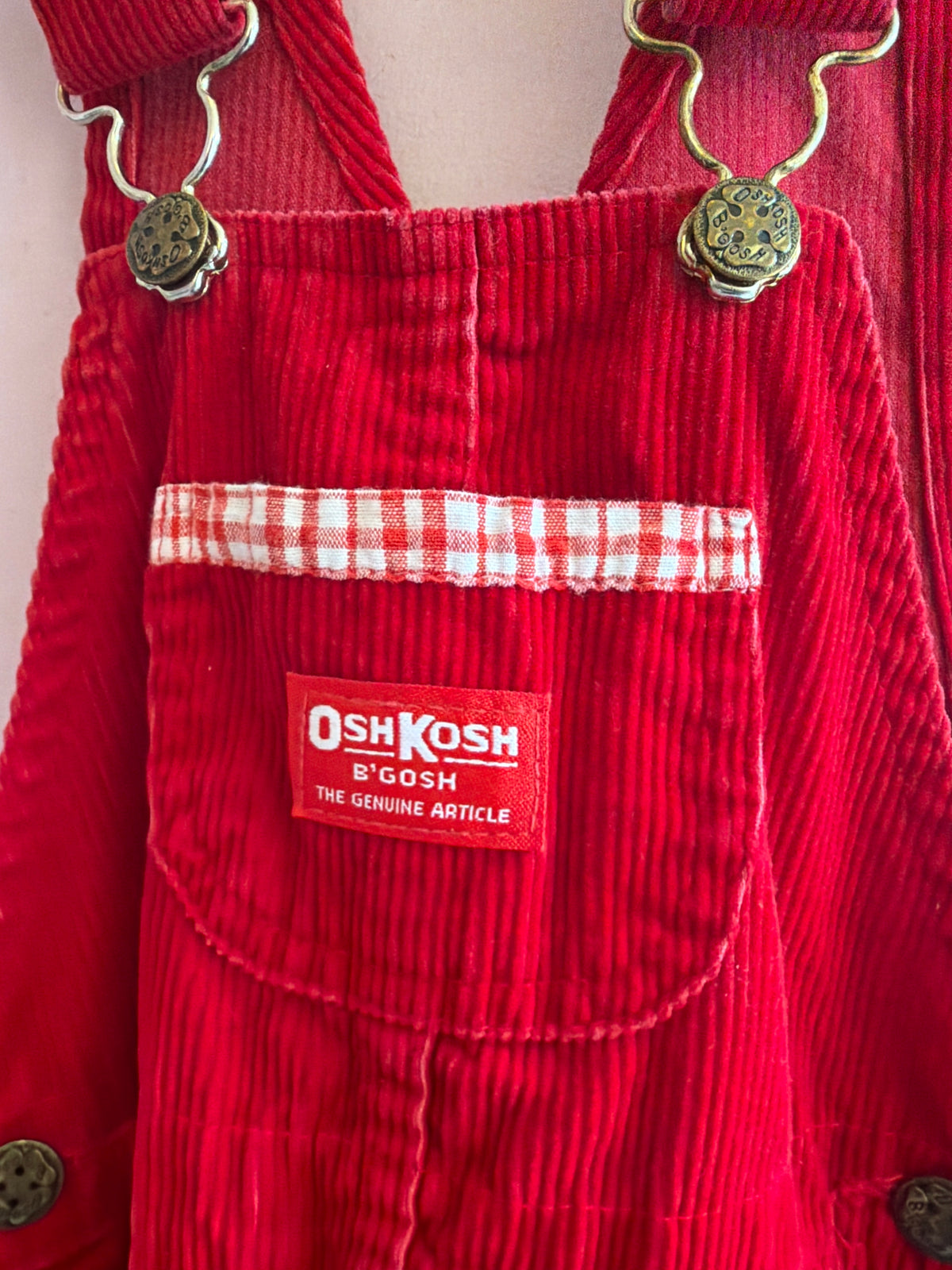 OshKosh B'gosh Cranberry Vintage Overalls with Plaid Accents / 4T