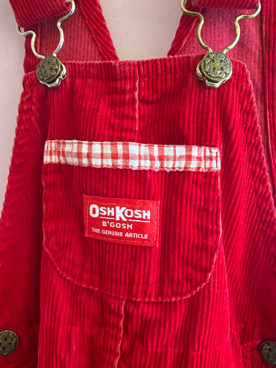 OshKosh B'gosh Cranberry Vintage Overalls with Plaid Accents / 4T