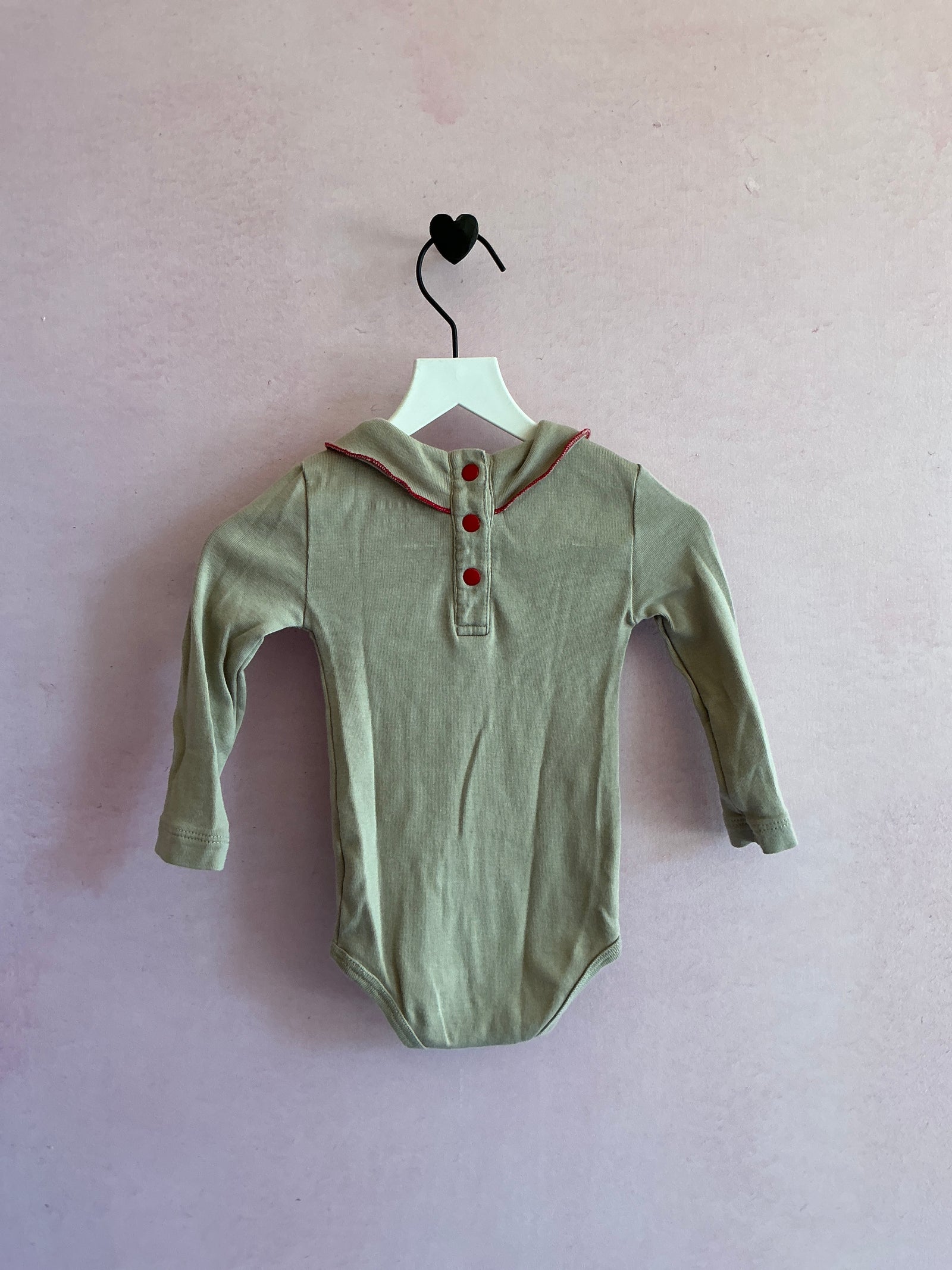 misha & puff Scout Red Contrast Stitch Olive Baby Onesie / 0-6 months