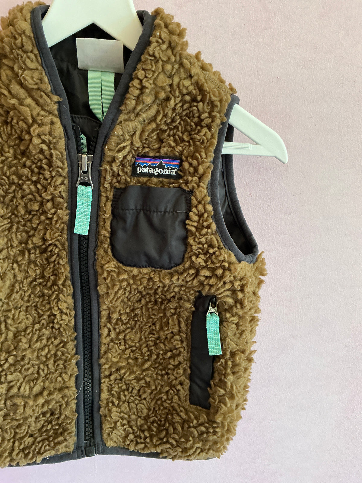 Patagonia Tan/Brown with Black trim Sherpa Fleece Vest / 6-12 months
