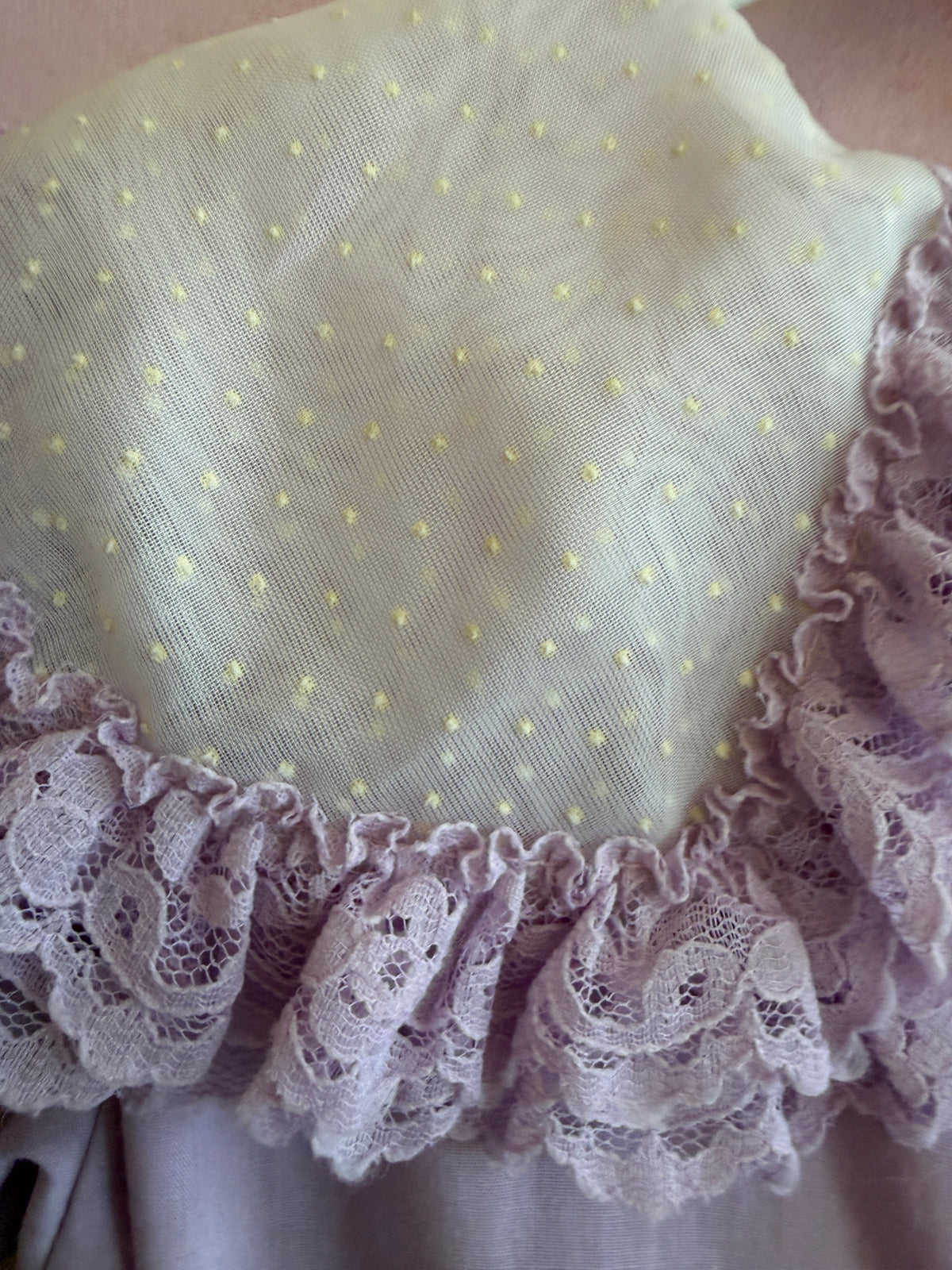 vintage Betty Odin Lavender Ruffle Bib Western Dress with Lace Trim / 4 (play condition )