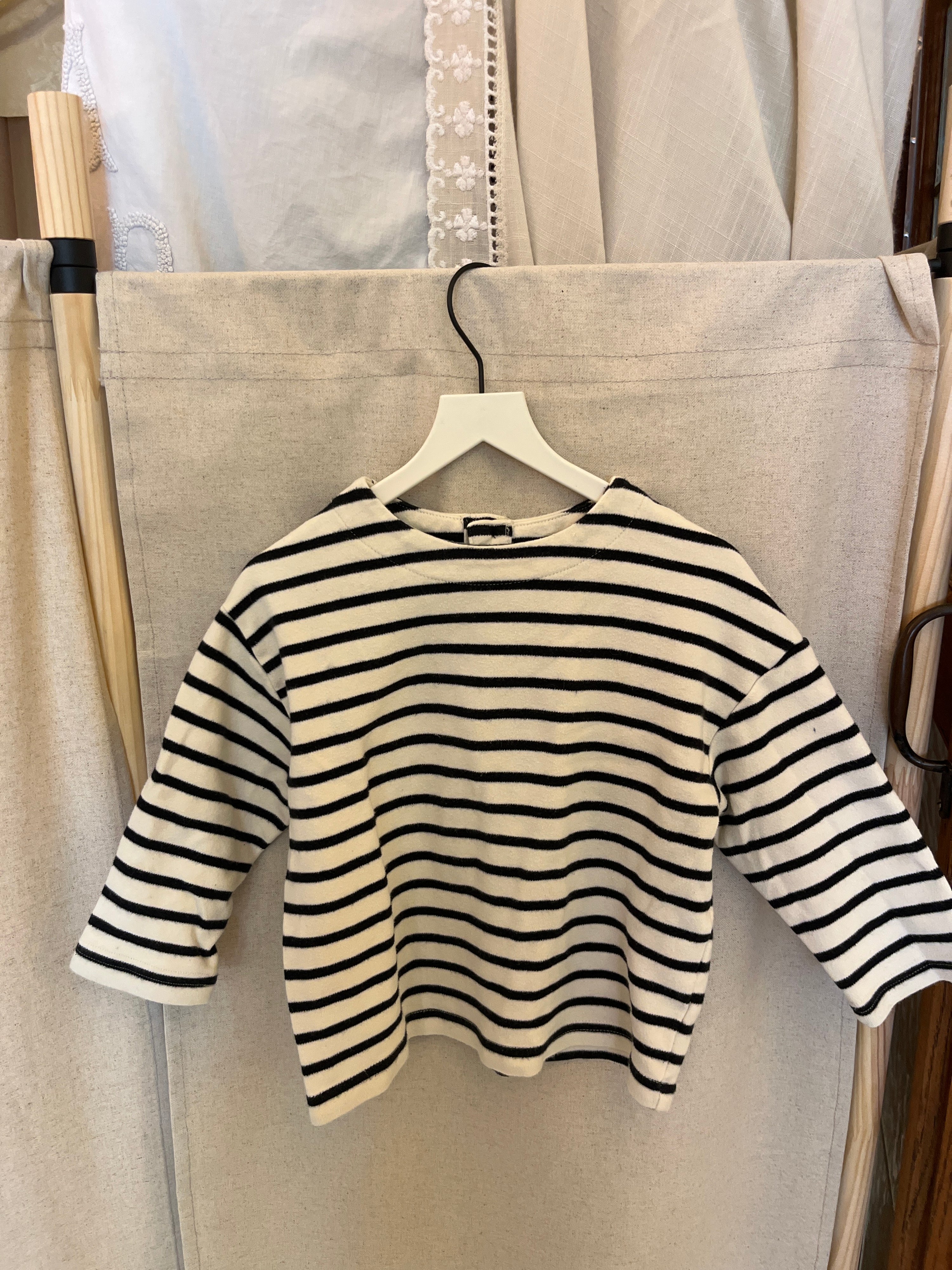 cheek White with Navy Stripe Long Sleeve Shirt / 3T