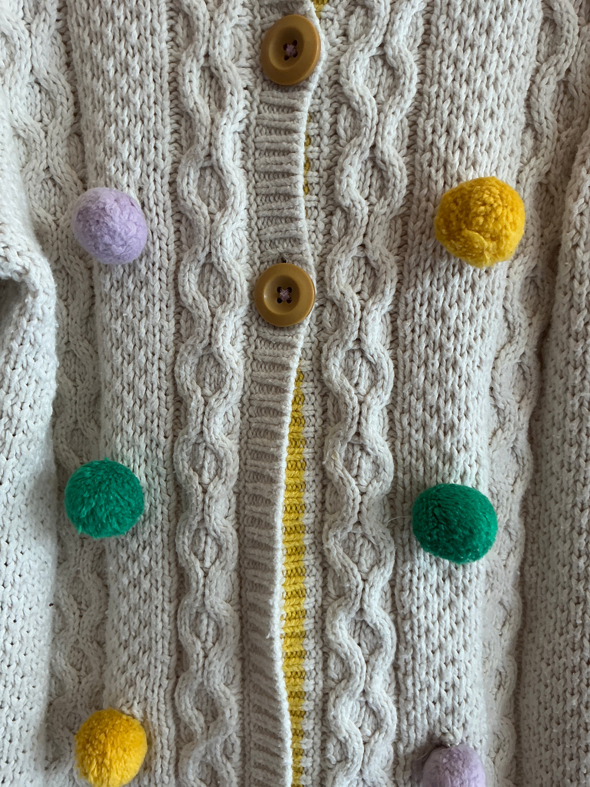 Mini Boden Cream Knit Bright Pom Pom Sweater / 11-12