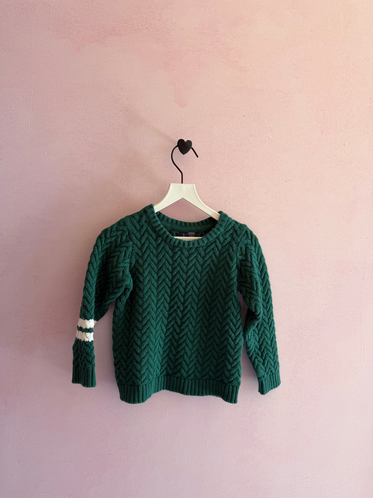 Janie and Jack Emerald with White Stripes Varsity Knit Sweater / 18-24 months
