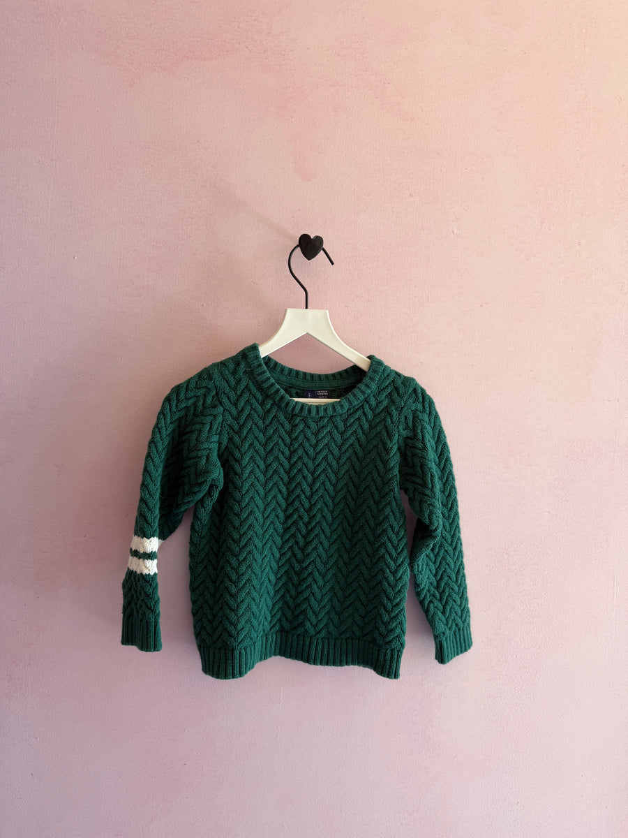 Janie and Jack Emerald with White Stripes Varsity Knit Sweater / 18-24 months