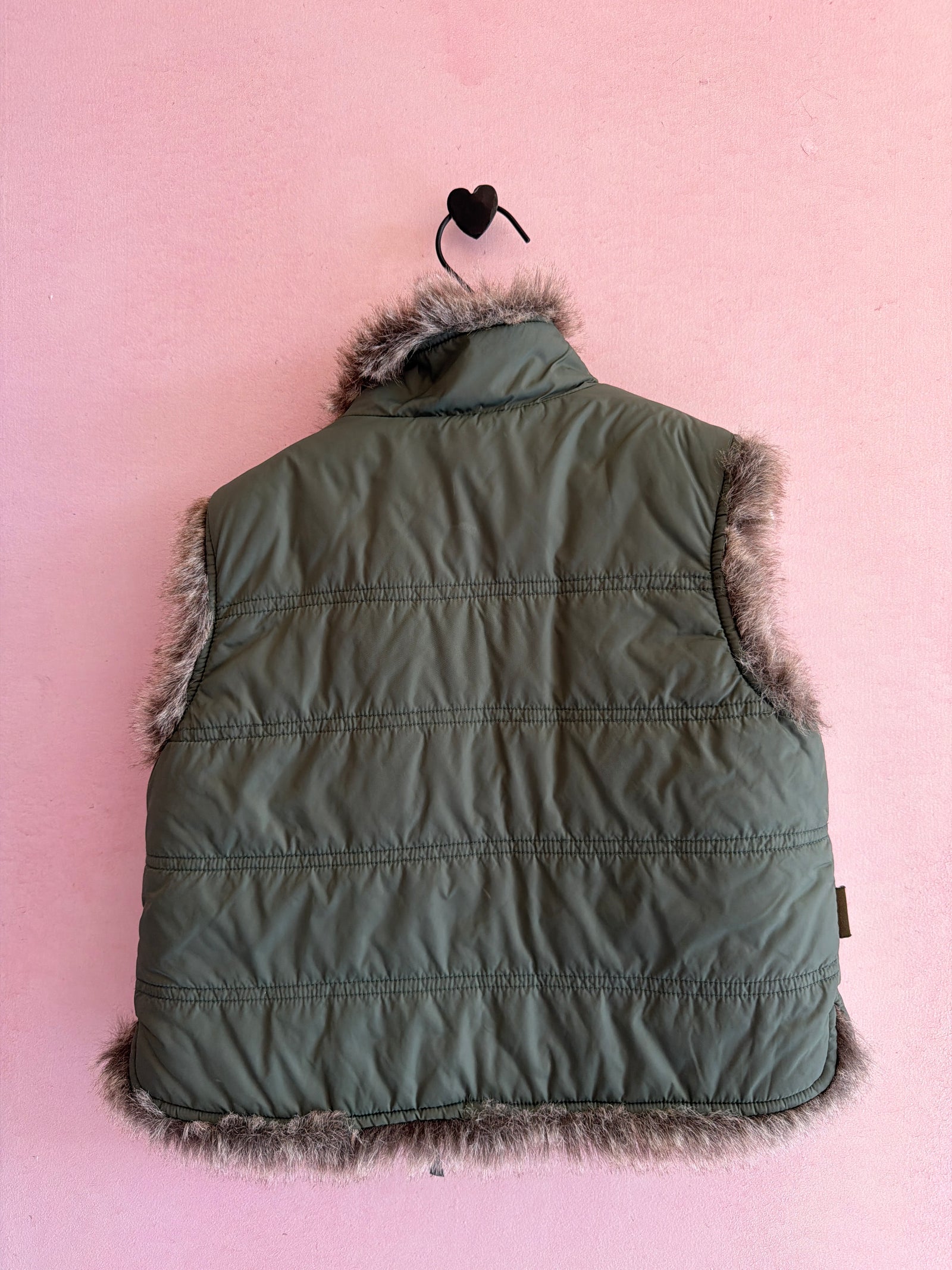 Catimini Embroidered Green Puffer Faux Fur Lined Vest / 4