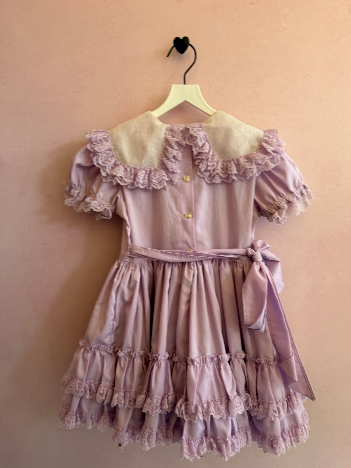vintage Betty Odin Lavender Ruffle Bib Western Dress with Lace Trim / 4 (play condition )
