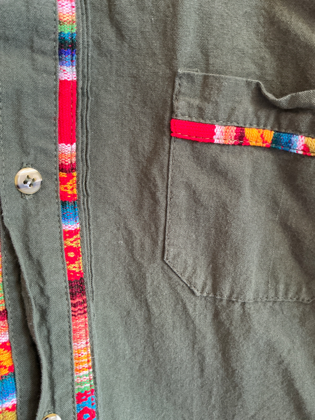 vintage Olive Green Blanket Trim button down / 10