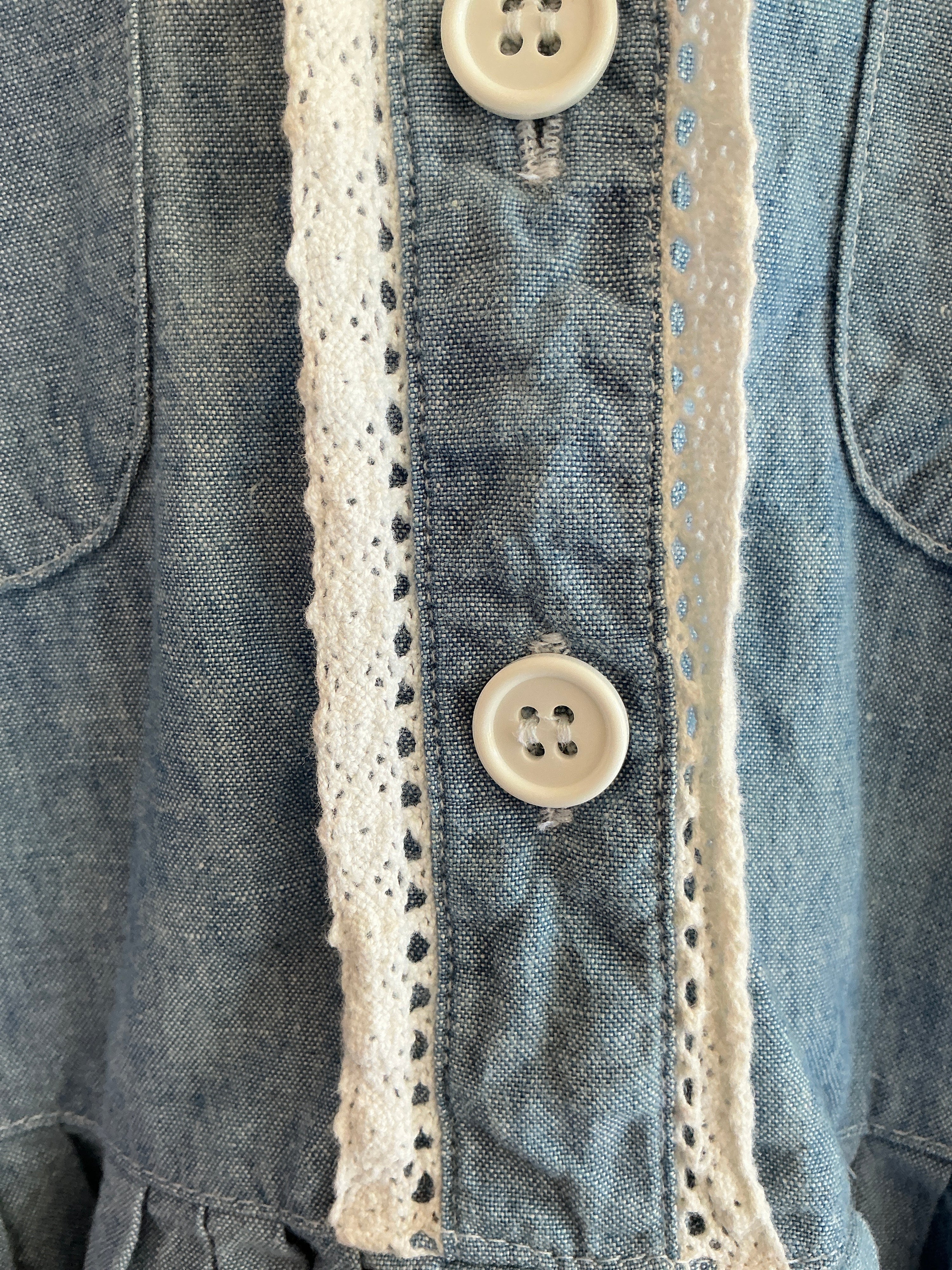 vintage Chambray Lace Trim Blouse / 12-18 months