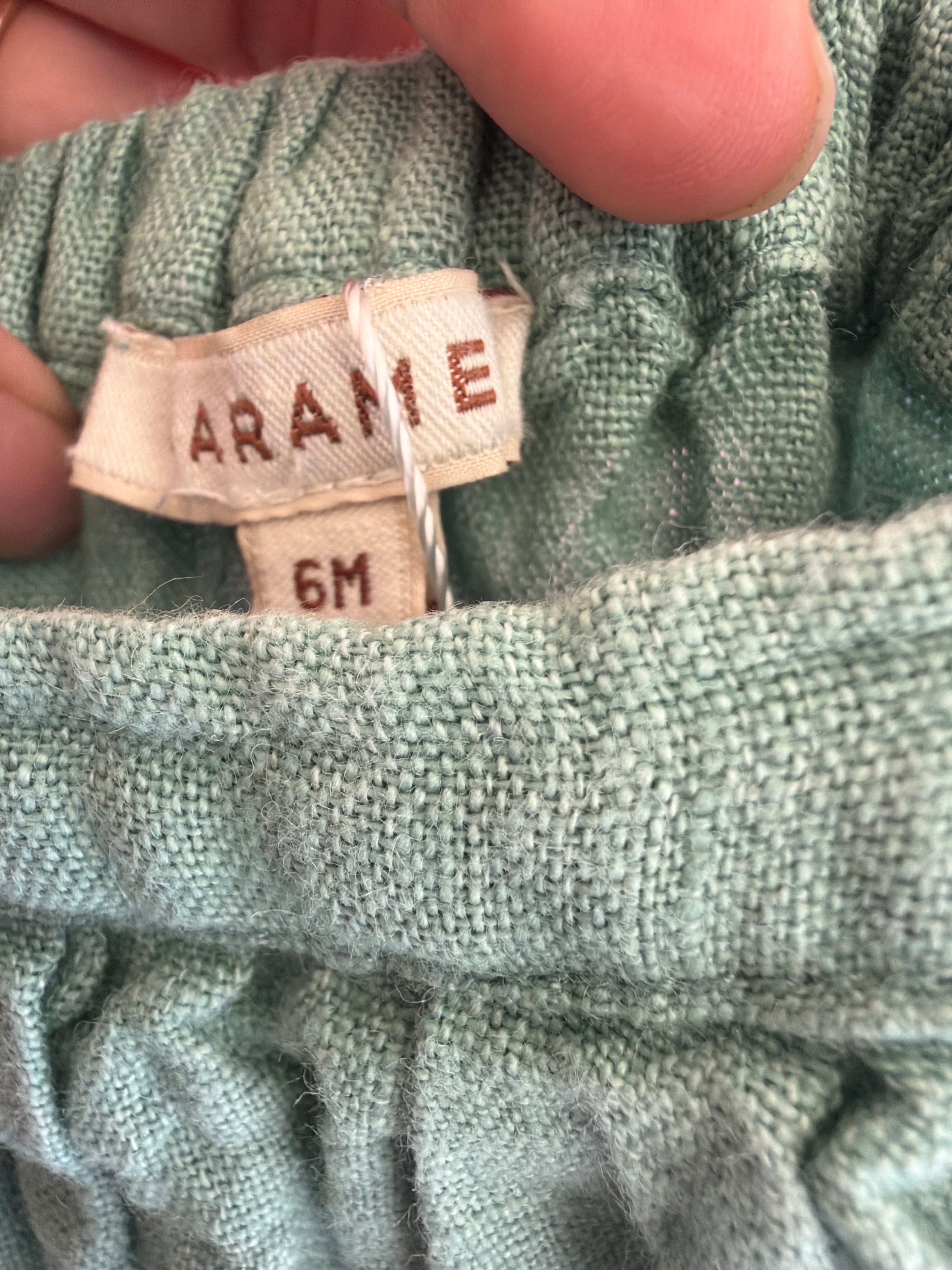 carmel Mint Linen romper / 6 months