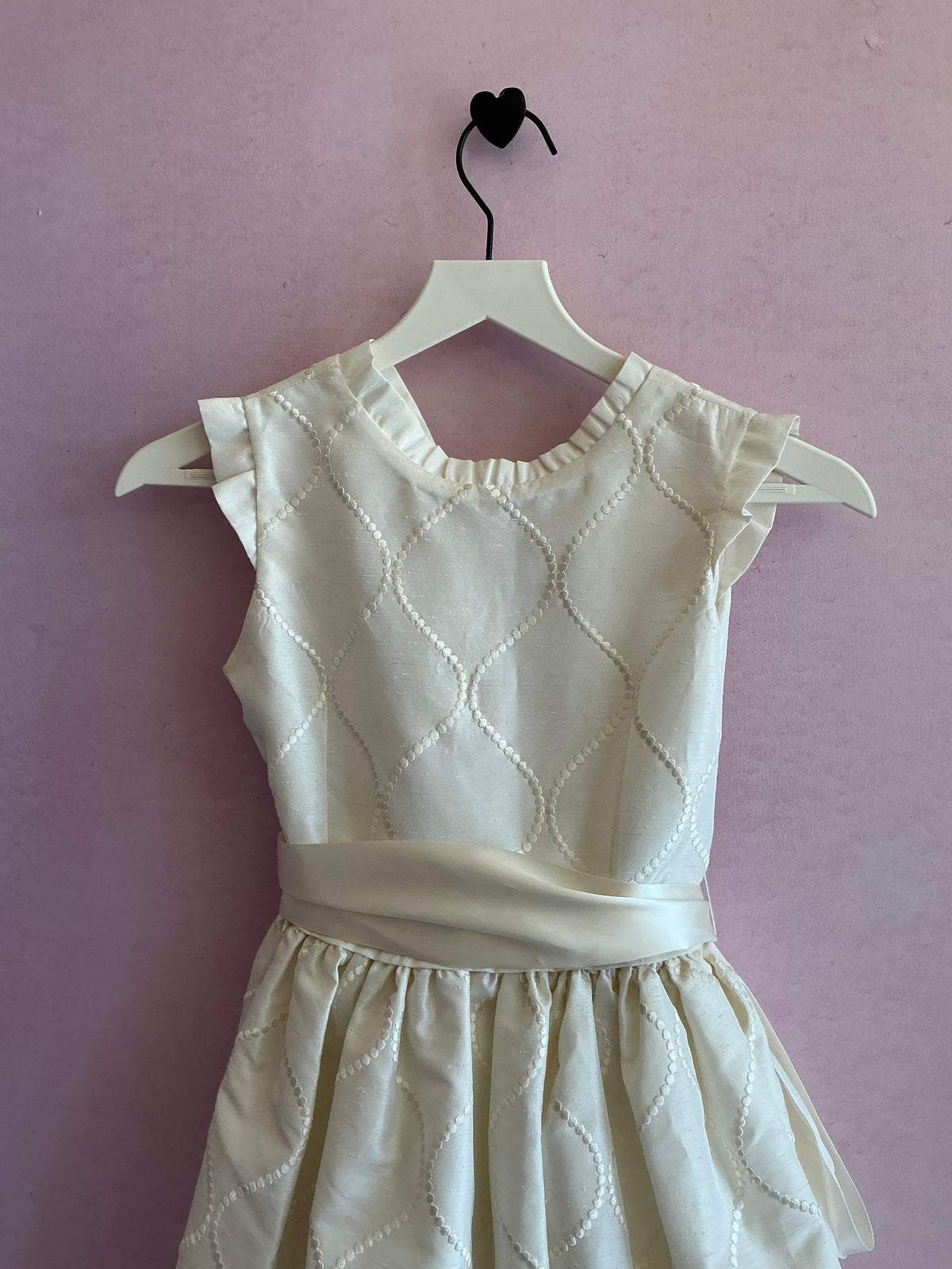 Cream with Embroidered Geometric Pattern Full Skirt Tieback Gown / 7-8