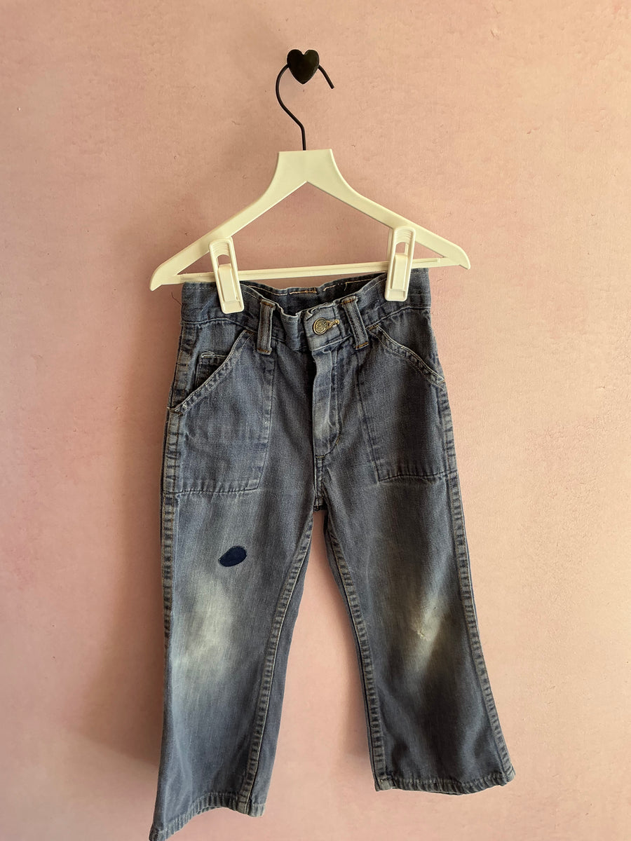 vintage dark blue red patched Jeans / 5