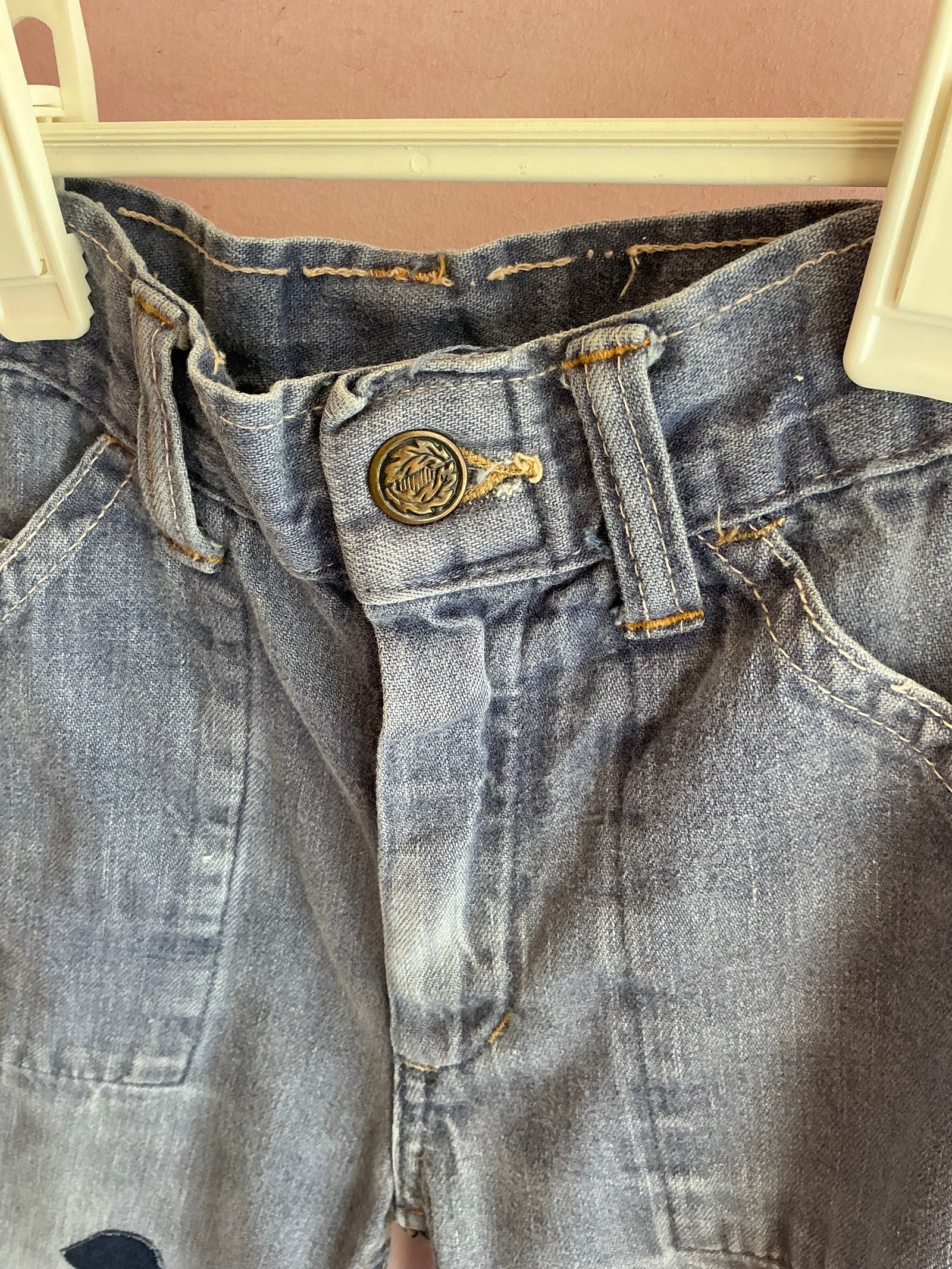 vintage dark blue red patched Jeans / 5