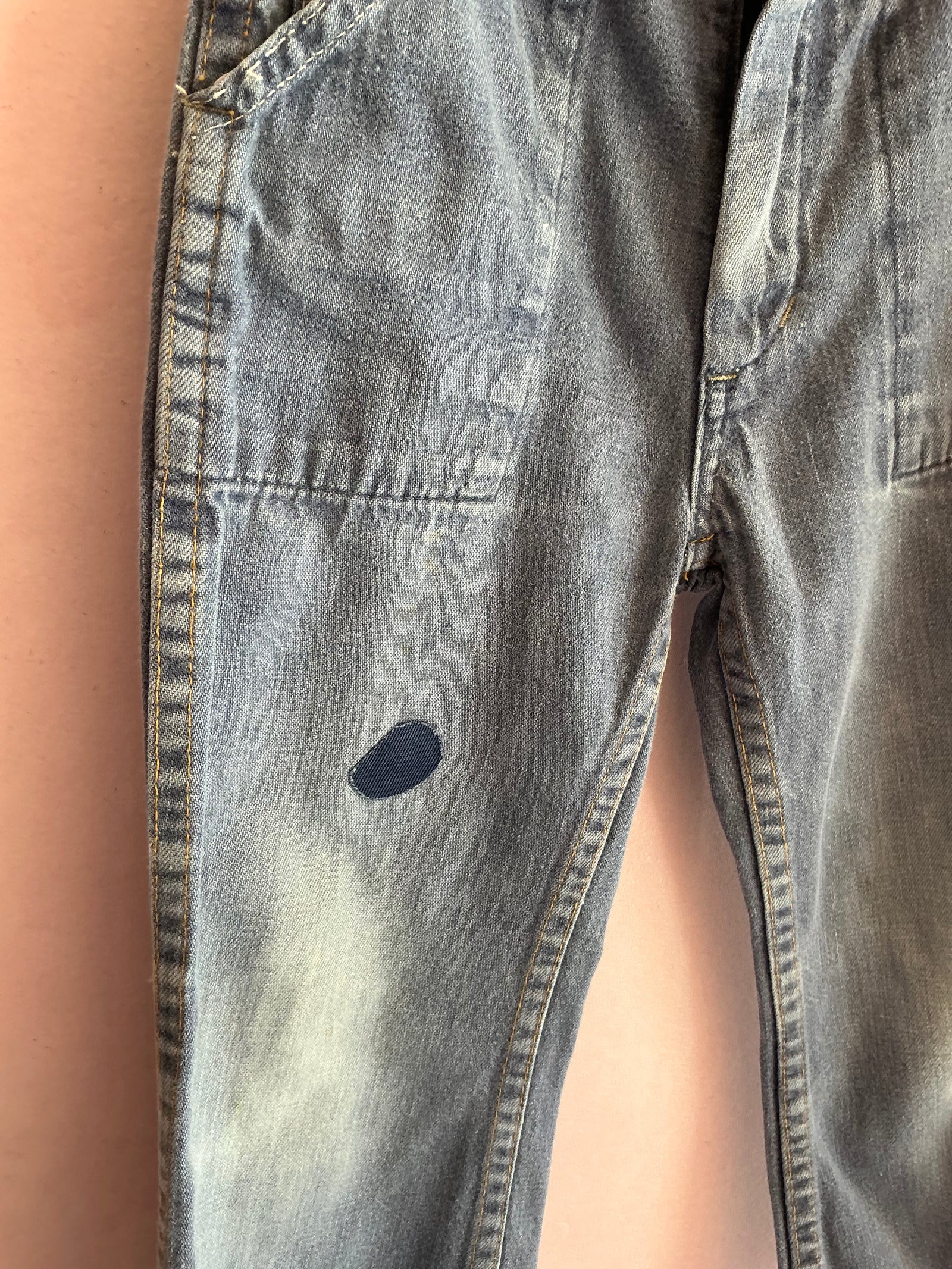 vintage dark blue red patched Jeans / 5