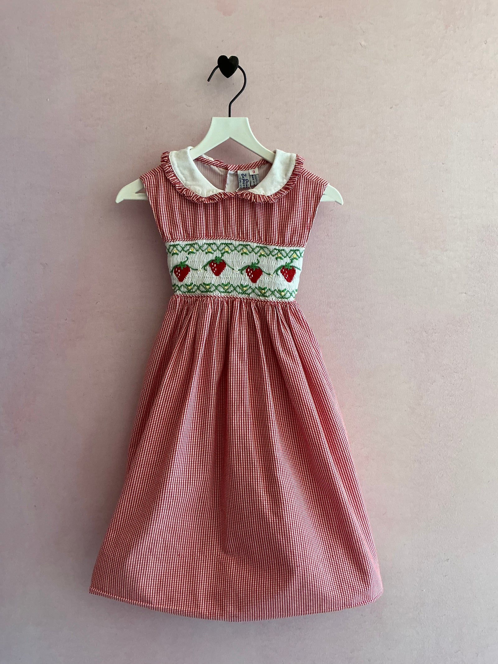vintage Orient Expressed Hand-Smocked Dress with Embroidered Strawberries / 3