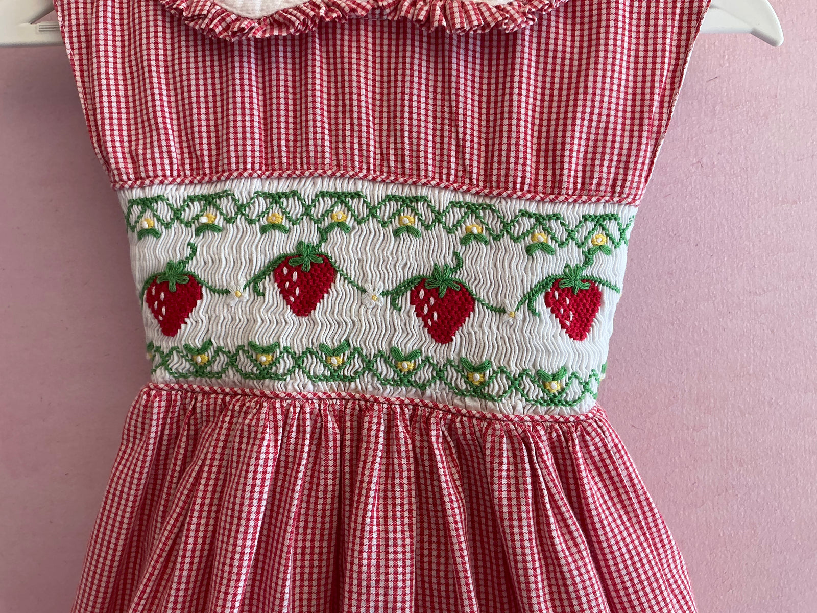 vintage Orient Expressed Hand-Smocked Dress with Embroidered Strawberries / 3