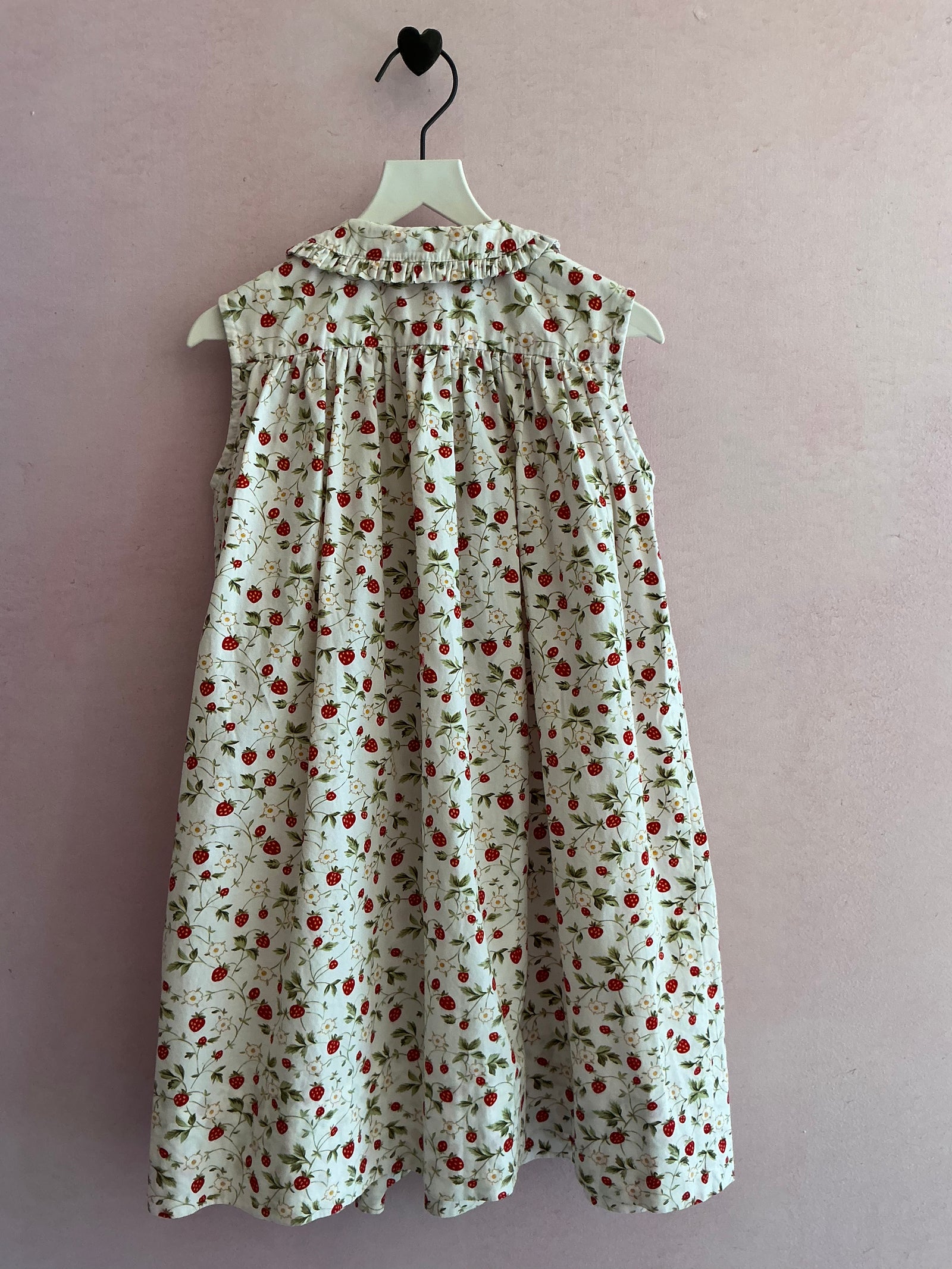 vintage Orient Expressed Strawberry Print Hand-Smocked Dress with Embroidered Strawberries / 3