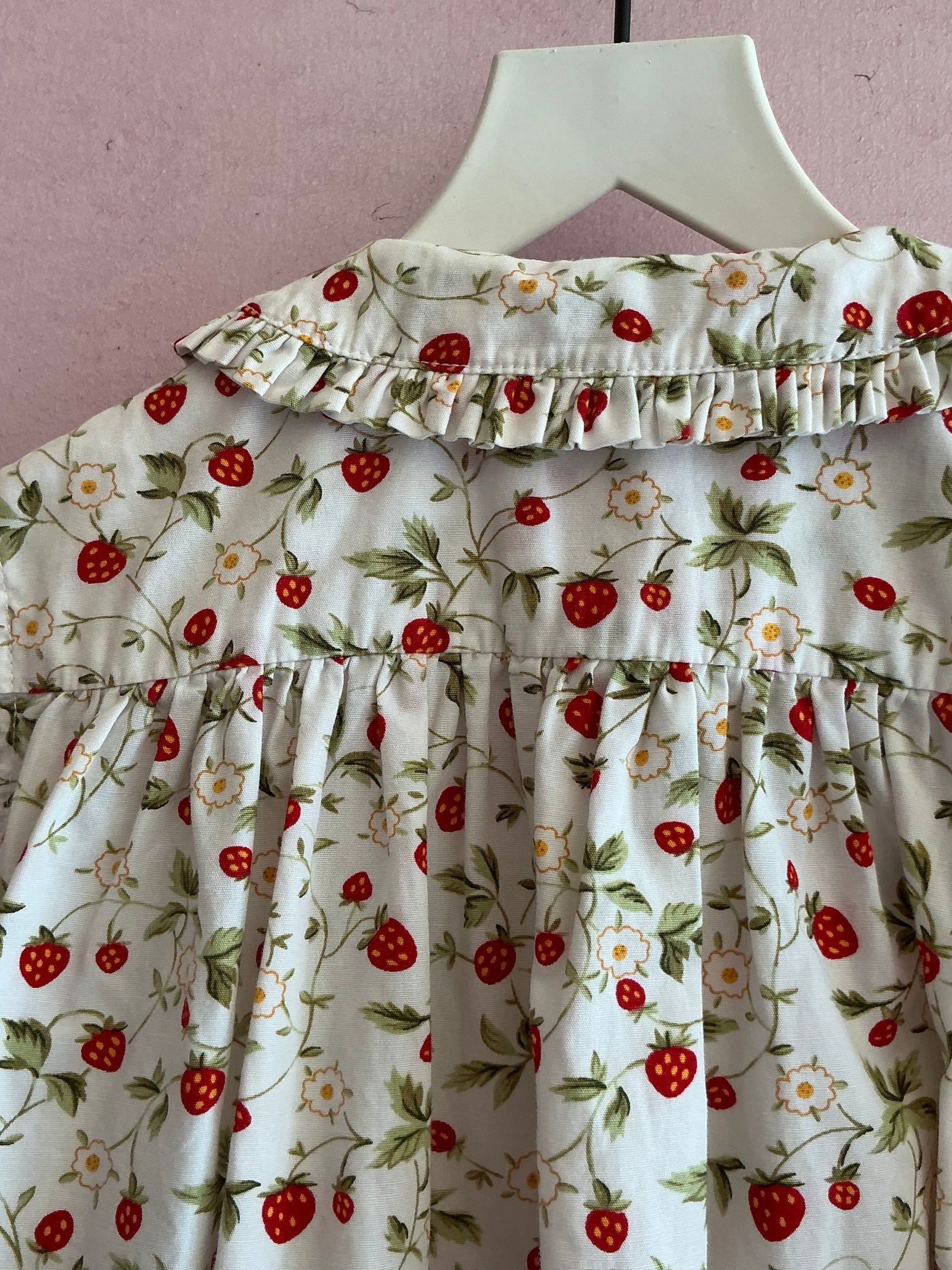vintage Orient Expressed Strawberry Print Hand-Smocked Dress with Embroidered Strawberries / 3