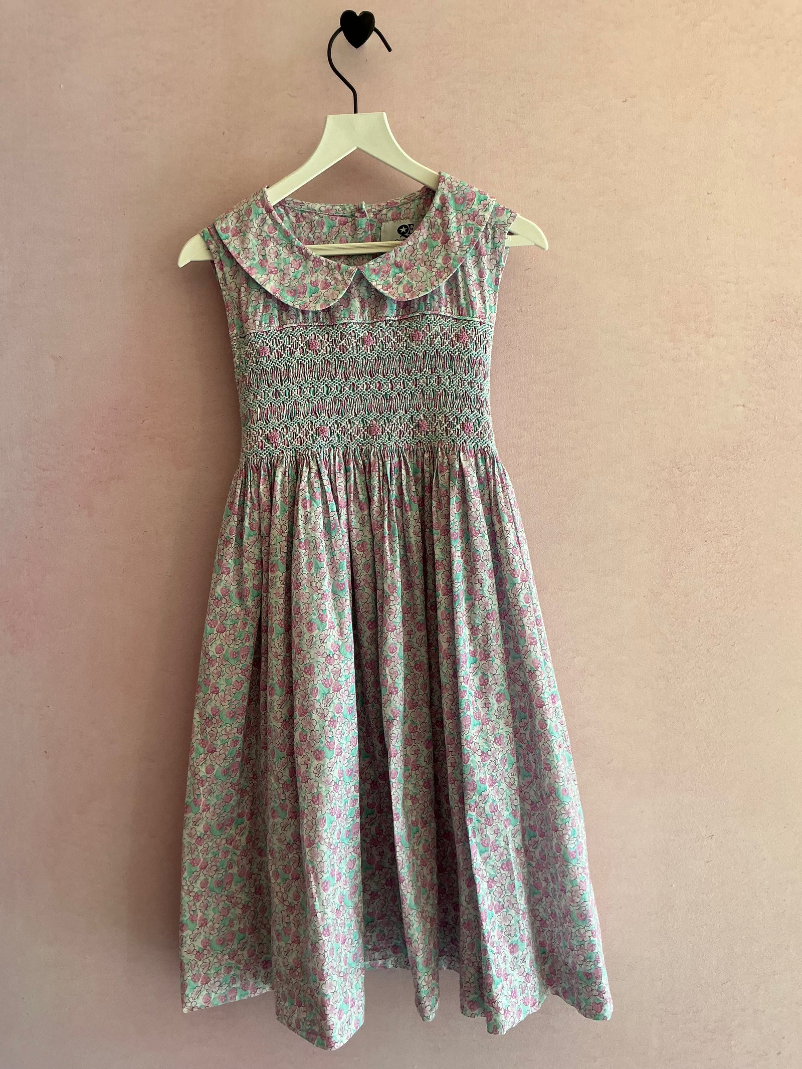 vintage Question Everything Purple Strawberry Hand-Smocked Dress with Peter Pan Collar / 4-5