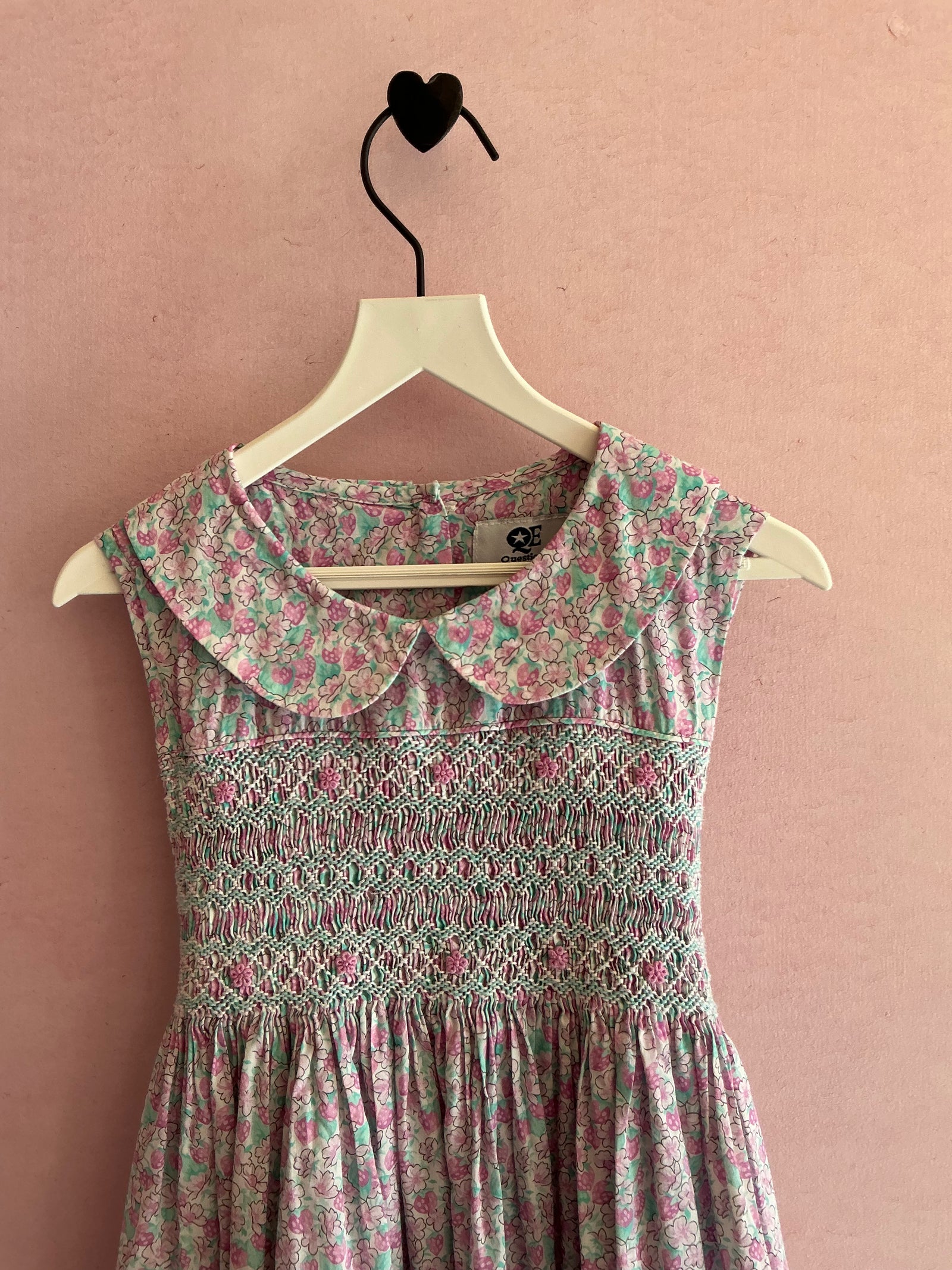 vintage Question Everything Purple Strawberry Hand-Smocked Dress with Peter Pan Collar / 4-5