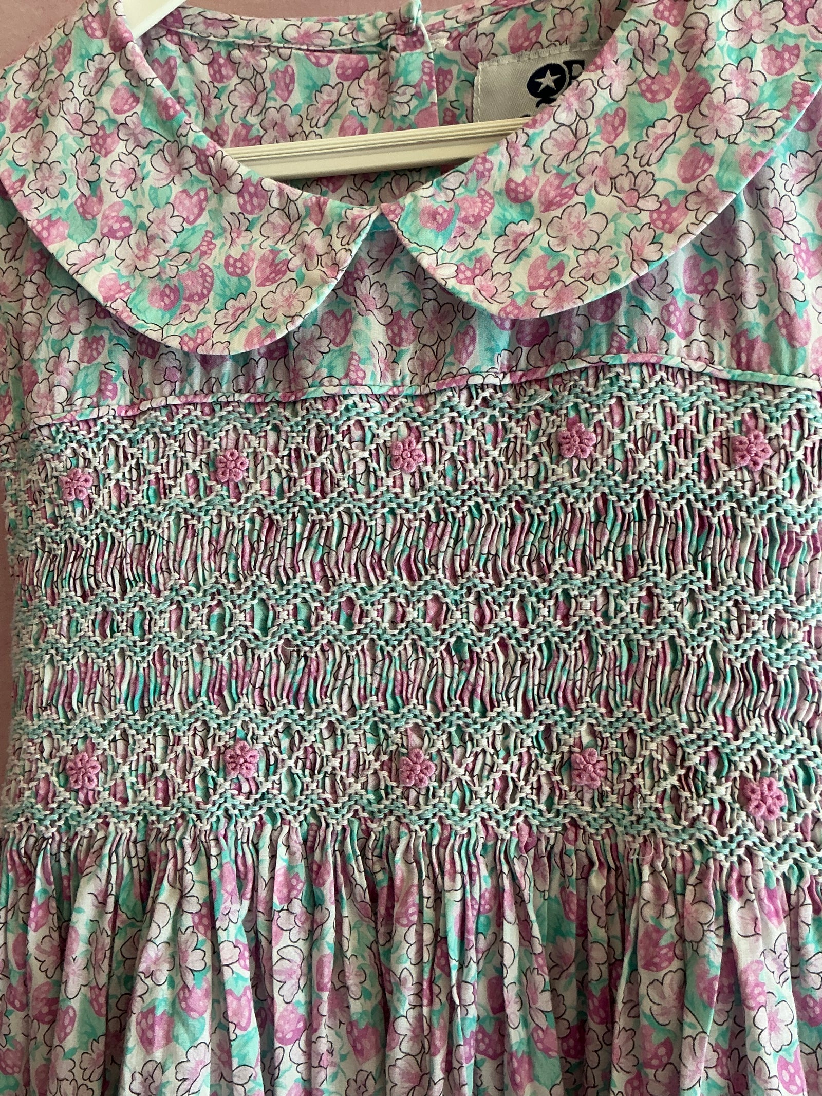 vintage Question Everything Purple Strawberry Hand-Smocked Dress with Peter Pan Collar / 4-5