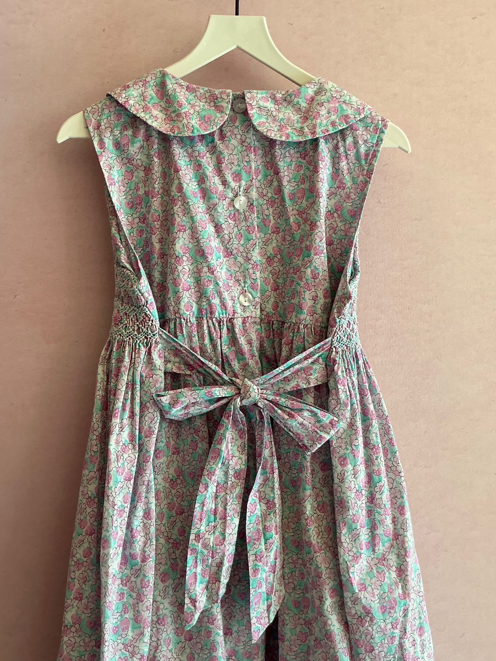 vintage Question Everything Purple Strawberry Hand-Smocked Dress with Peter Pan Collar / 4-5