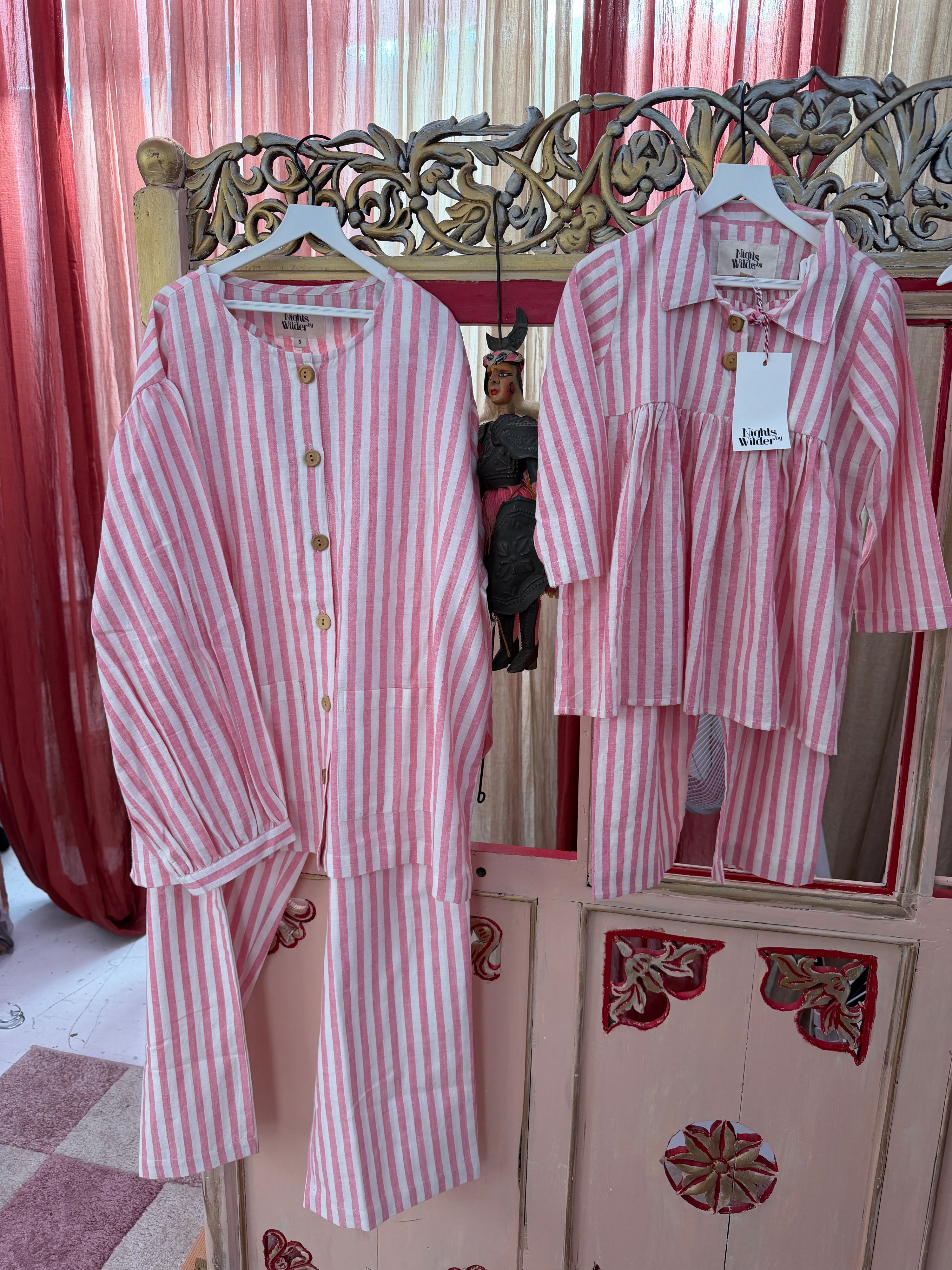 PRE-ORDER Nights By Wilder Farrow in Pink White Stripe Pyjama / Women + Kids
